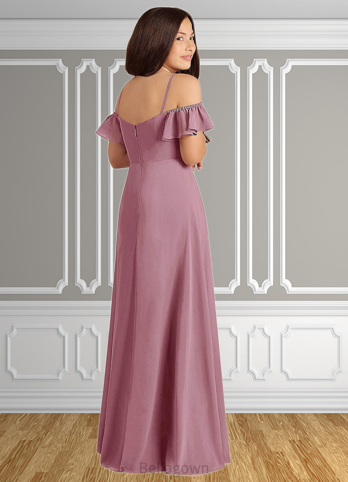 June A-Line Off the Shoulder Chiffon Floor-Length Junior Bridesmaid Dress Vintage Mauve DNP0022859