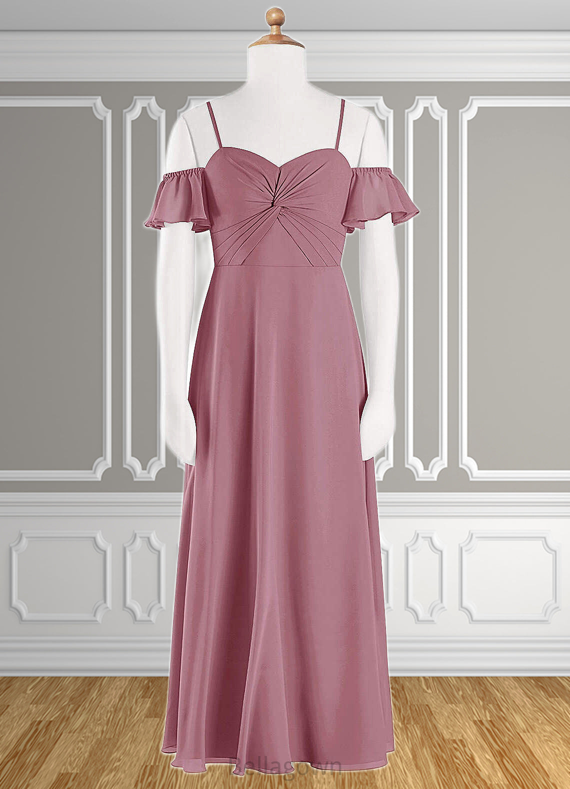 June A-Line Off the Shoulder Chiffon Floor-Length Junior Bridesmaid Dress Vintage Mauve DNP0022859