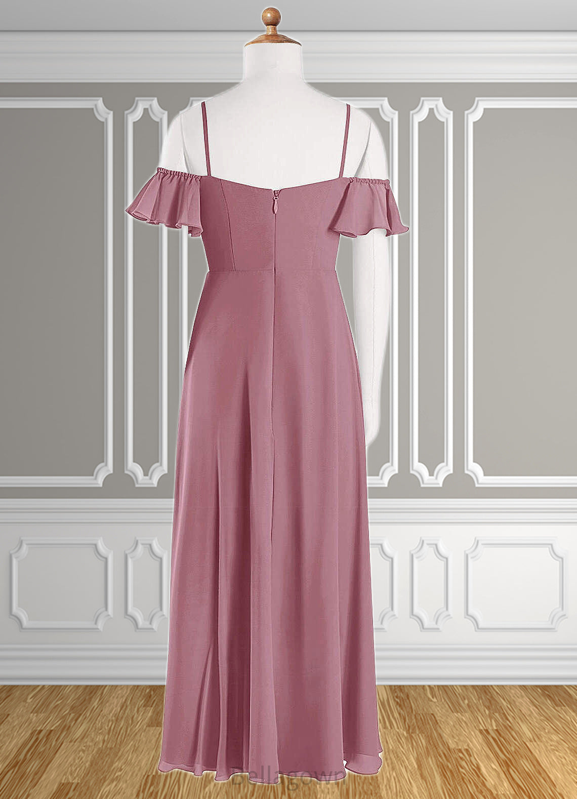 June A-Line Off the Shoulder Chiffon Floor-Length Junior Bridesmaid Dress Vintage Mauve DNP0022859