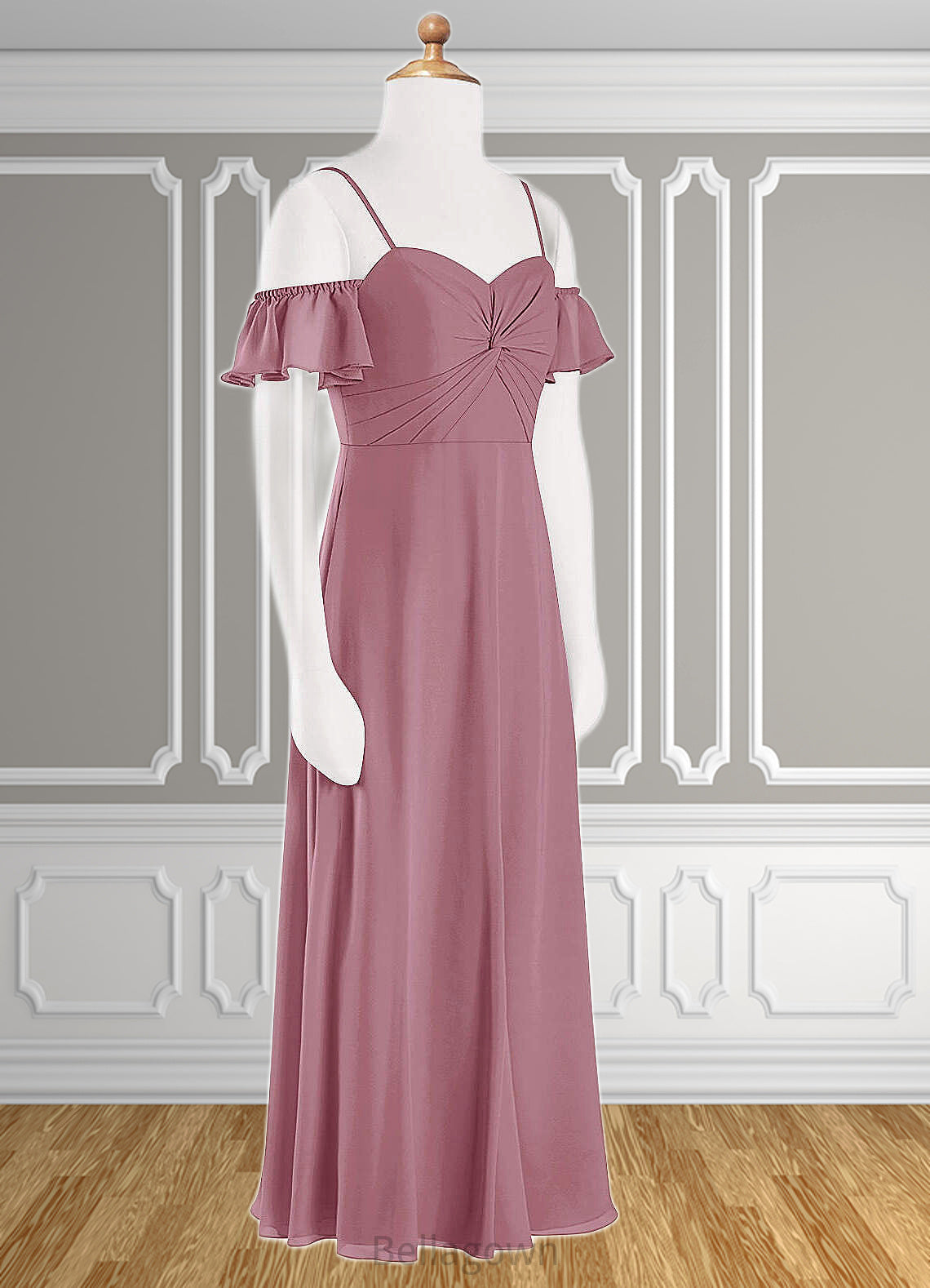 June A-Line Off the Shoulder Chiffon Floor-Length Junior Bridesmaid Dress Vintage Mauve DNP0022859