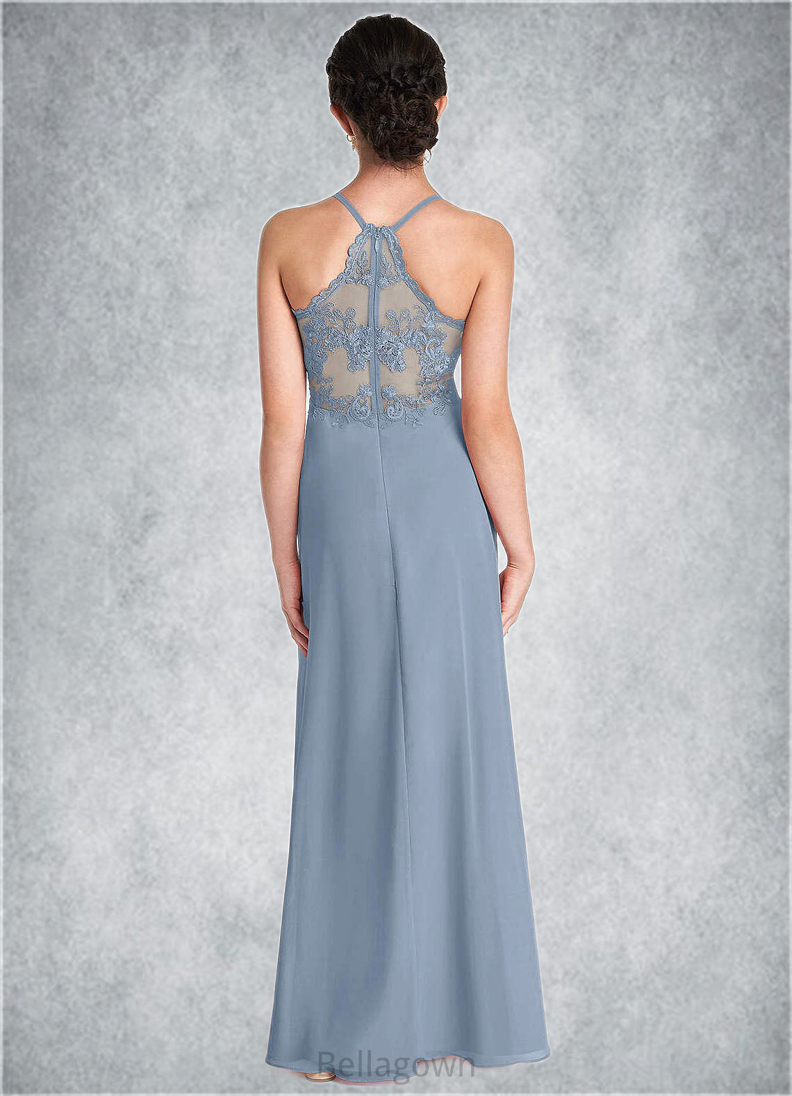 Jazlyn A-Line Lace Chiffon Floor-Length Junior Bridesmaid Dress dusty blue DNP0022860