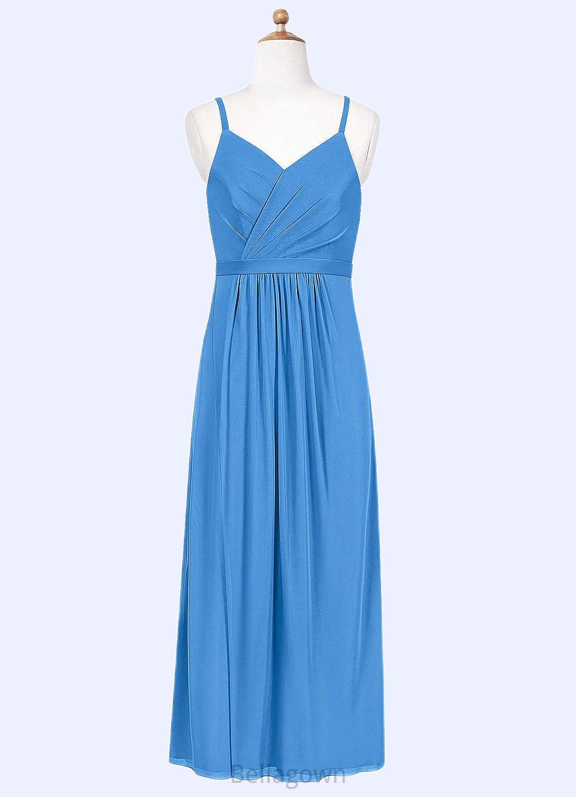 Kaylie Pleated Mesh Floor-Length Junior Bridesmaid Dress Blue Jay DNP0022861