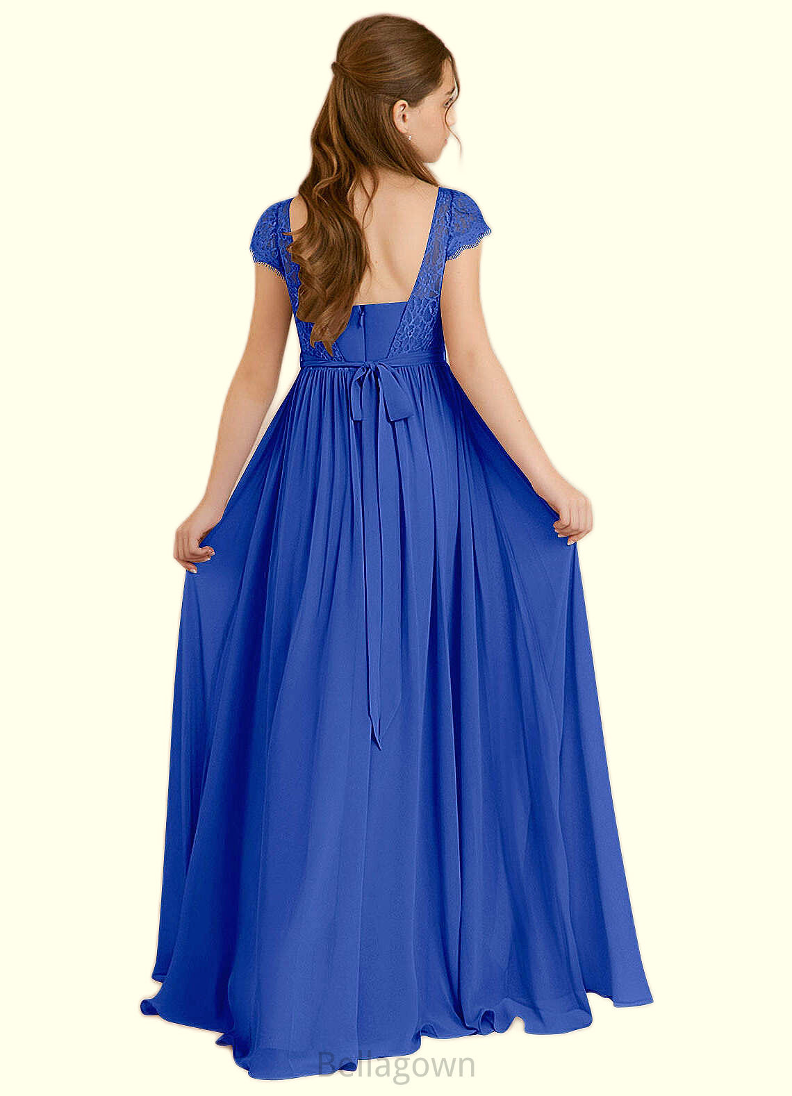 Sarai A-Line Pleated Chiffon Floor-Length Junior Bridesmaid Dress Royal Blue DNP0022863