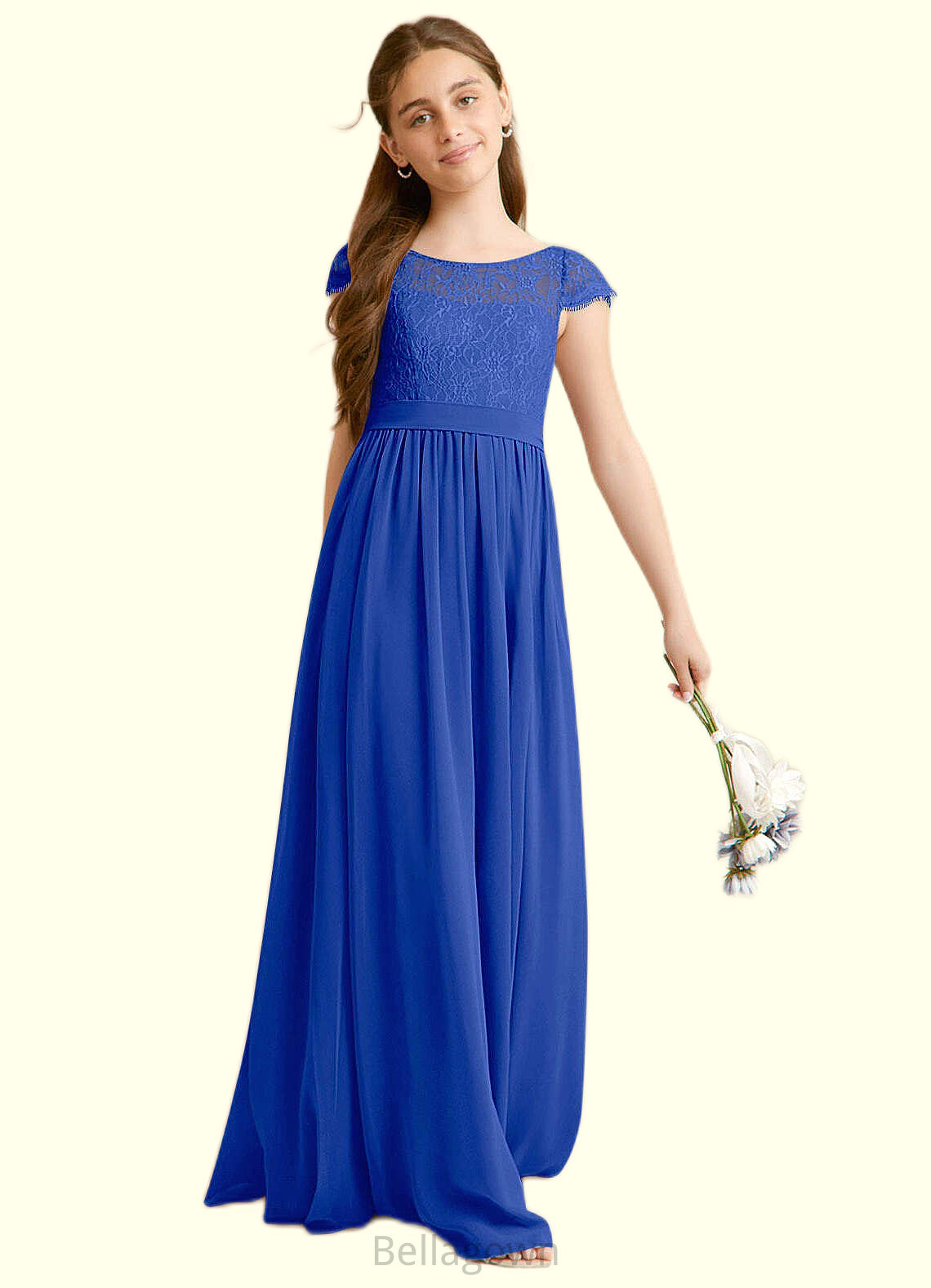 Sarai A-Line Pleated Chiffon Floor-Length Junior Bridesmaid Dress Royal Blue DNP0022863