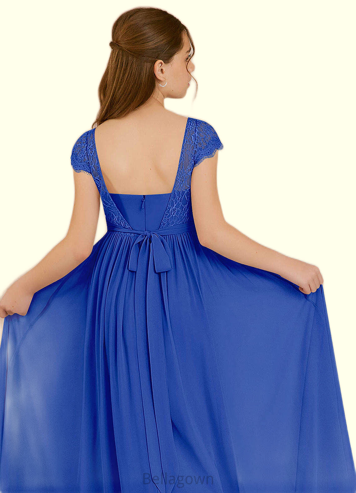 Sarai A-Line Pleated Chiffon Floor-Length Junior Bridesmaid Dress Royal Blue DNP0022863