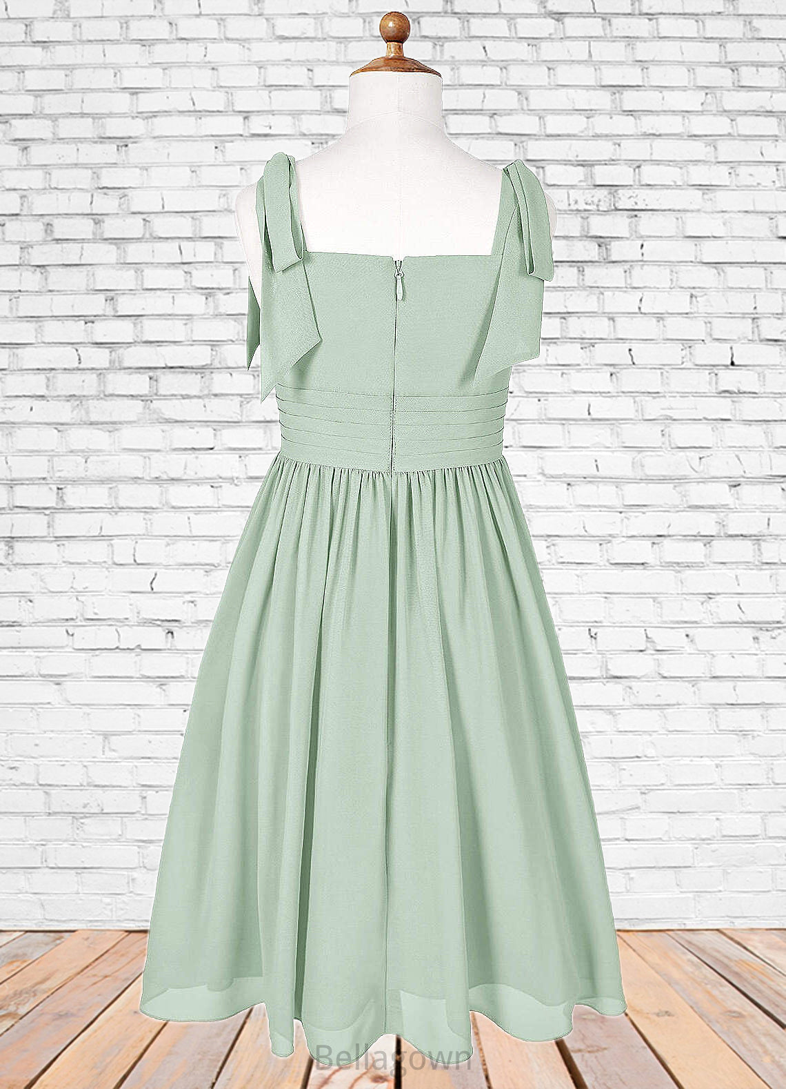 Dayana A-Line Pleated Chiffon Mini Junior Bridesmaid Dress Agave DNP0022864