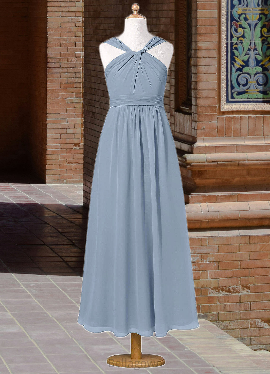 Willa A-Line Pleated Chiffon Ankle-Length Junior Bridesmaid Dress dusty blue DNP0022866