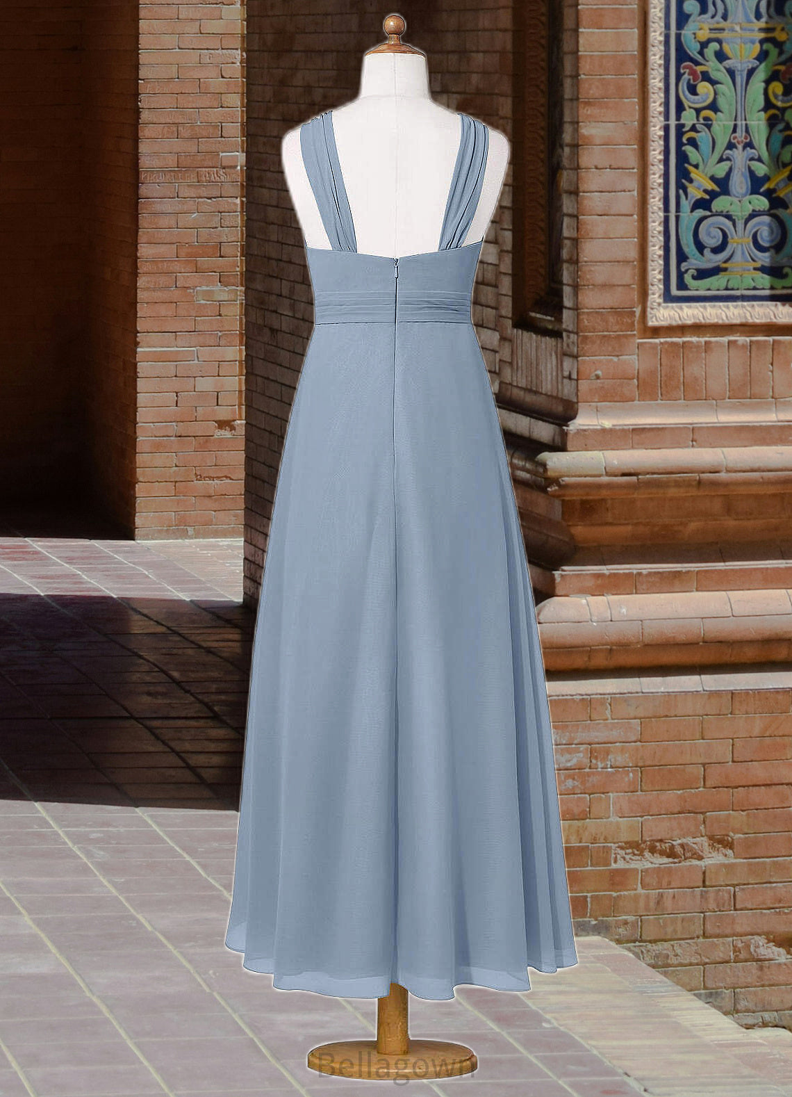 Willa A-Line Pleated Chiffon Ankle-Length Junior Bridesmaid Dress dusty blue DNP0022866