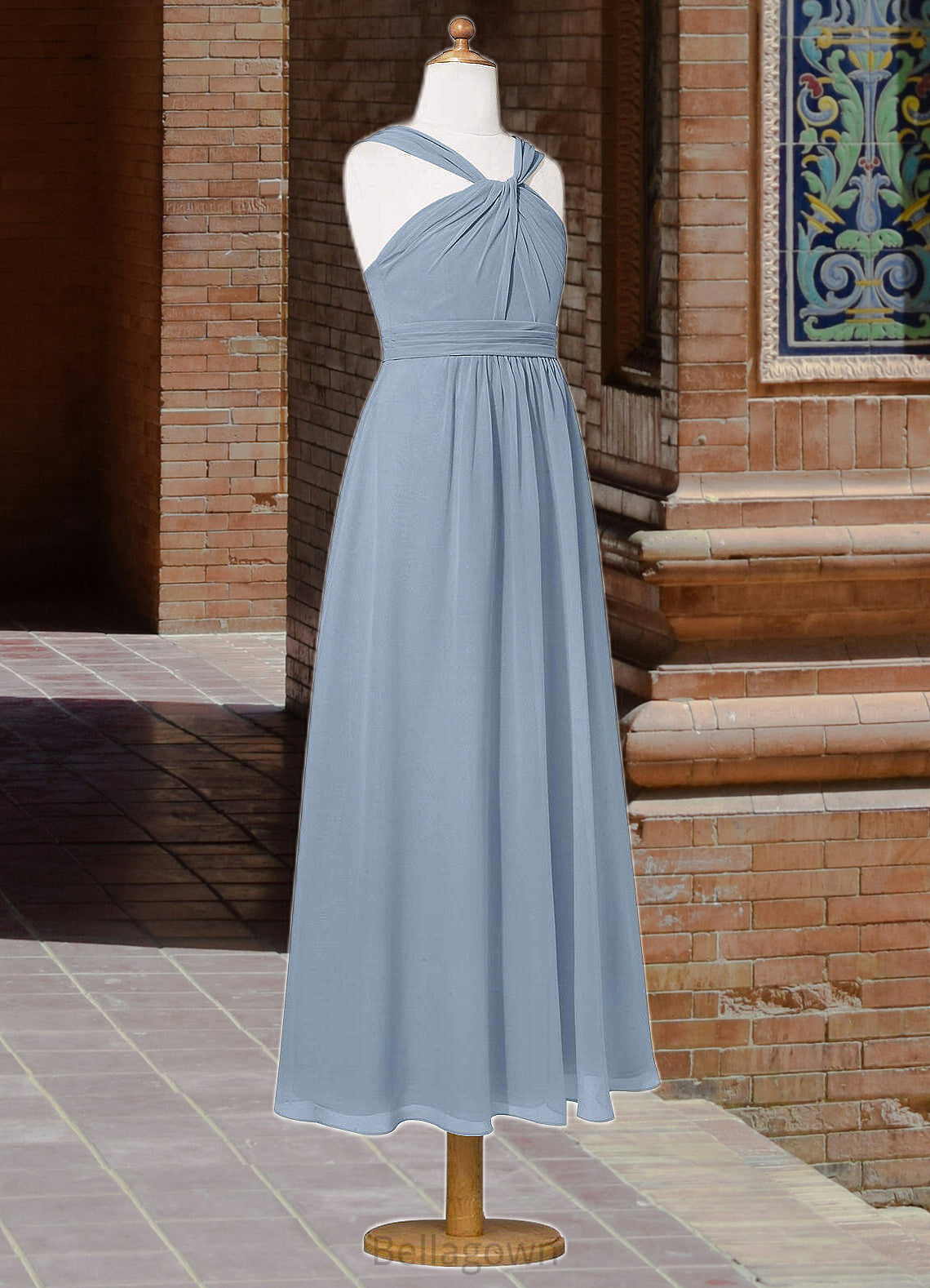 Willa A-Line Pleated Chiffon Ankle-Length Junior Bridesmaid Dress dusty blue DNP0022866