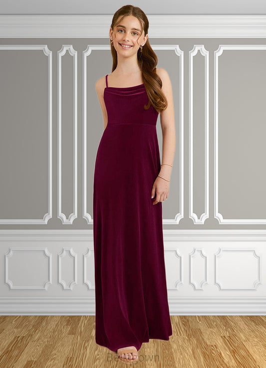 Everleigh A-Line Velvet Floor-Length Junior Bridesmaid Dress Cabernet DNP0022870