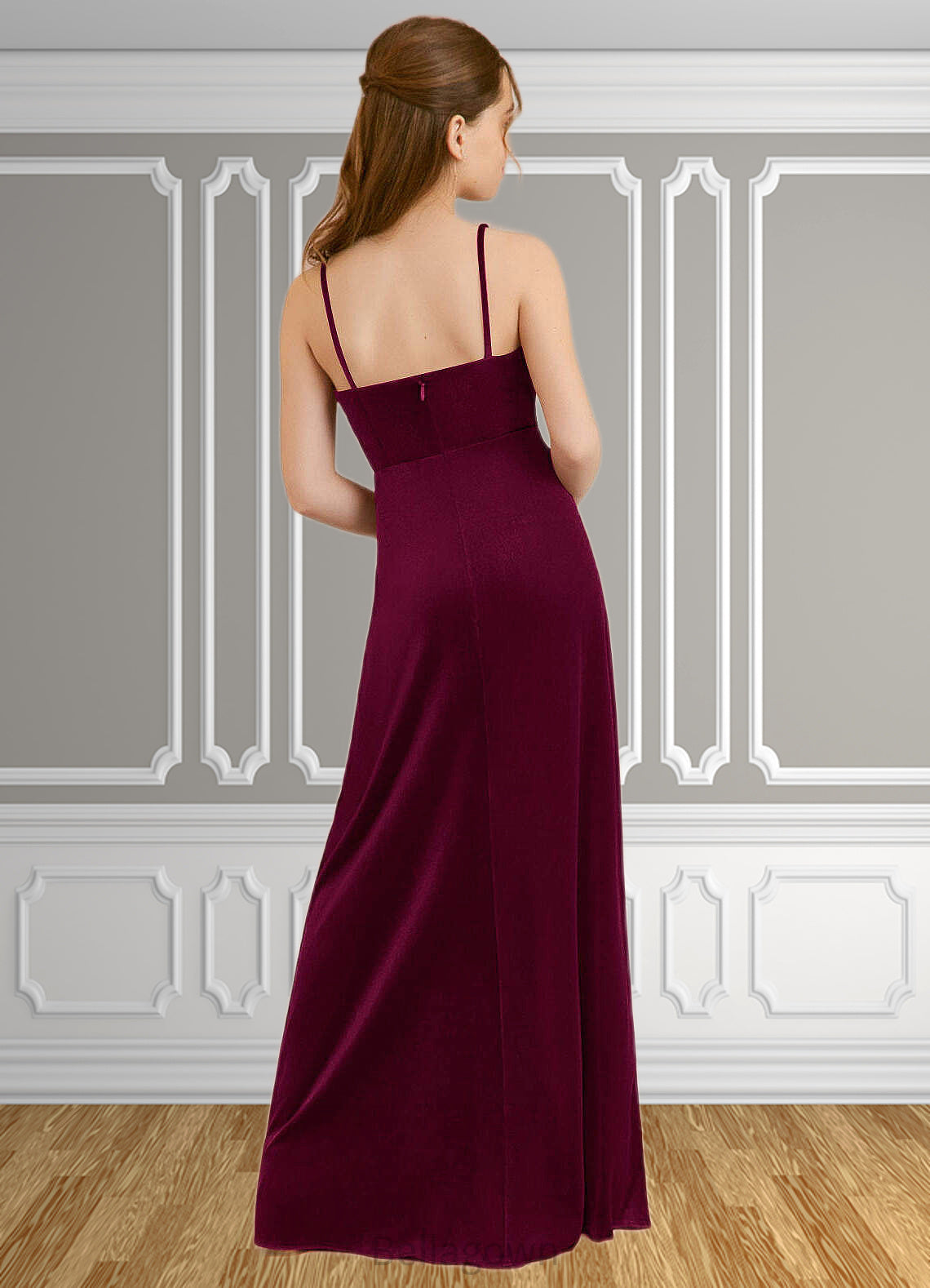 Everleigh A-Line Velvet Floor-Length Junior Bridesmaid Dress Cabernet DNP0022870