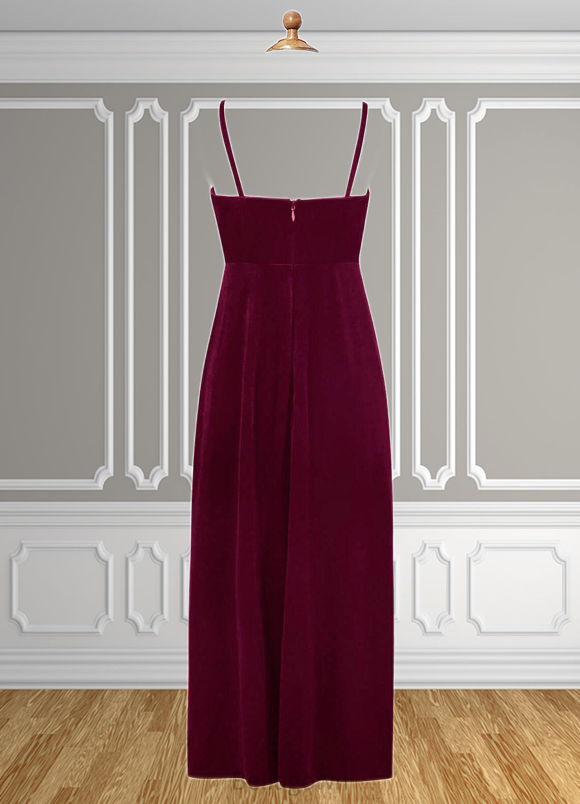 Everleigh A-Line Velvet Floor-Length Junior Bridesmaid Dress Cabernet DNP0022870