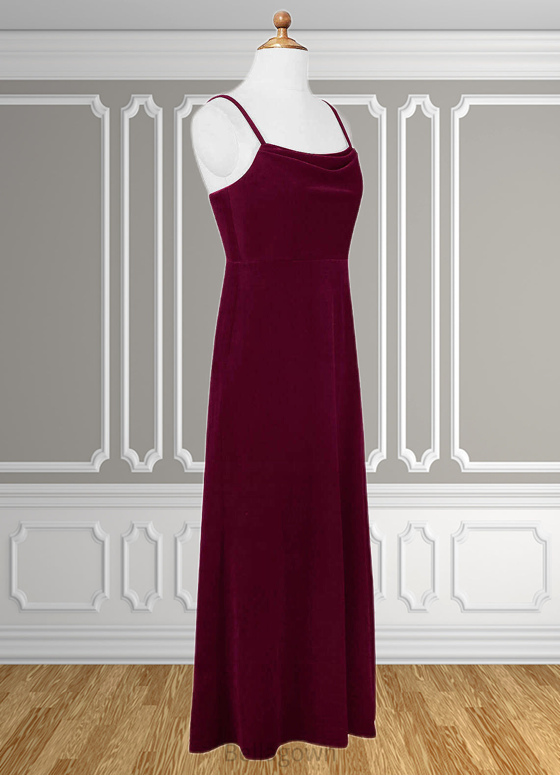 Everleigh A-Line Velvet Floor-Length Junior Bridesmaid Dress Cabernet DNP0022870