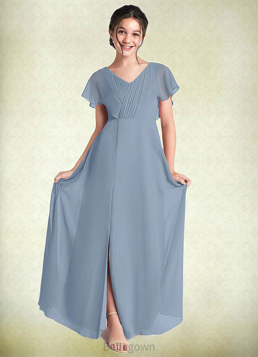 Denisse A-Line Ruched Chiffon Floor-Length Junior Bridesmaid Dress dusty blue DNP0022872