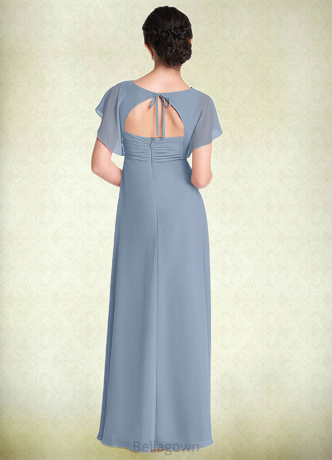 Denisse A-Line Ruched Chiffon Floor-Length Junior Bridesmaid Dress dusty blue DNP0022872