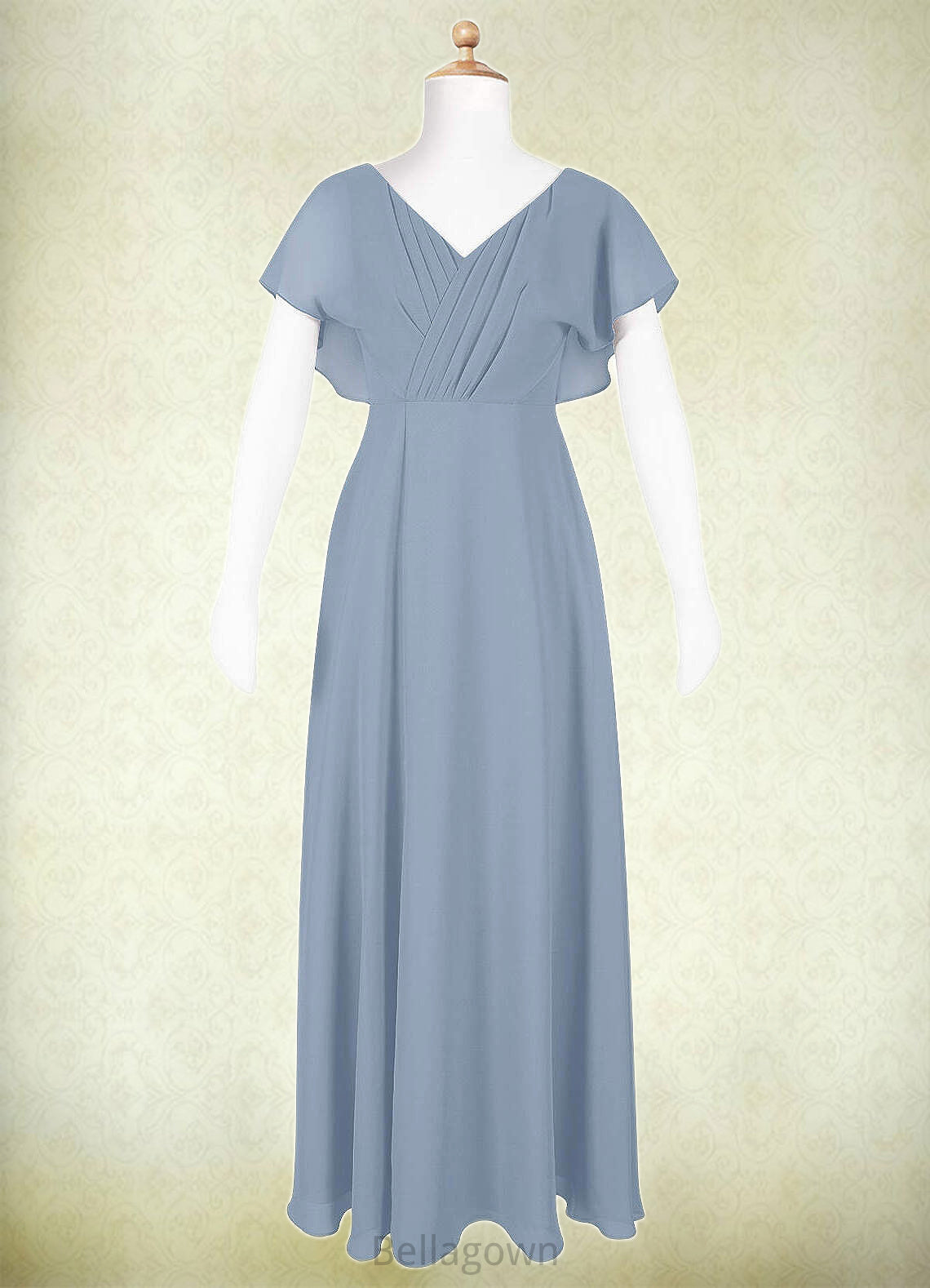 Denisse A-Line Ruched Chiffon Floor-Length Junior Bridesmaid Dress dusty blue DNP0022872