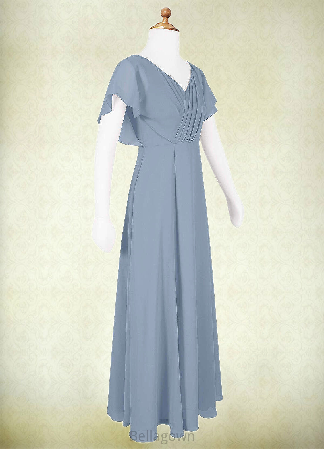 Denisse A-Line Ruched Chiffon Floor-Length Junior Bridesmaid Dress dusty blue DNP0022872