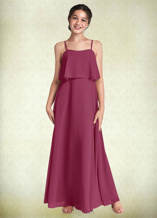 Paula A-Line Ruched Chiffon Floor-Length Junior Bridesmaid Dress Mulberry DNP0022874