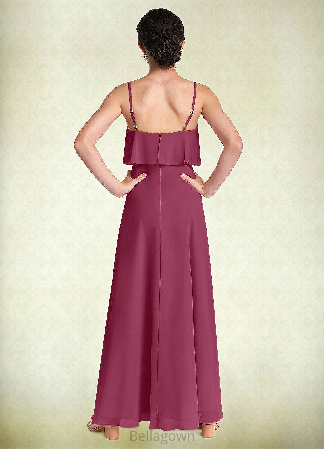 Paula A-Line Ruched Chiffon Floor-Length Junior Bridesmaid Dress Mulberry DNP0022874