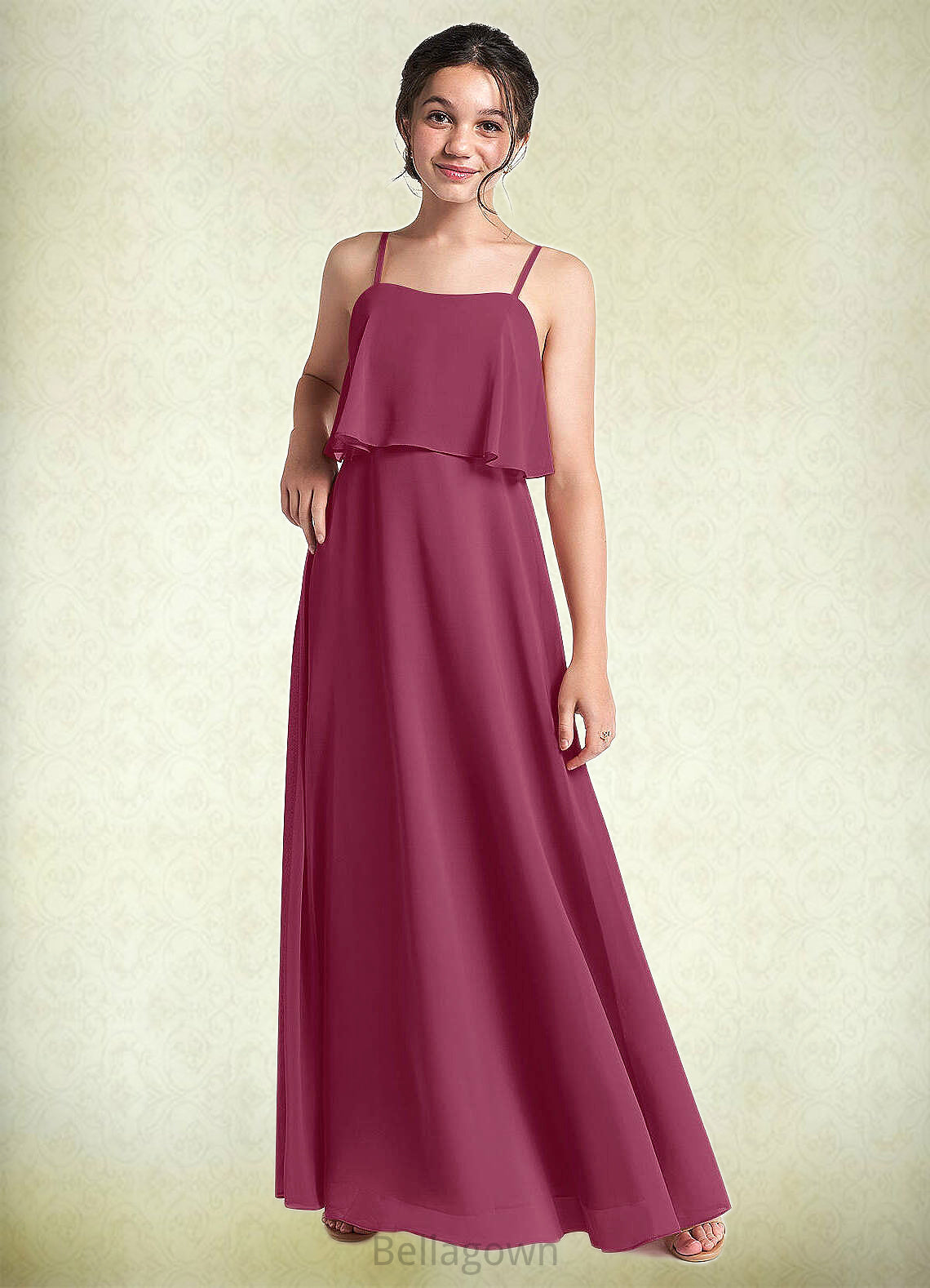 Paula A-Line Ruched Chiffon Floor-Length Junior Bridesmaid Dress Mulberry DNP0022874