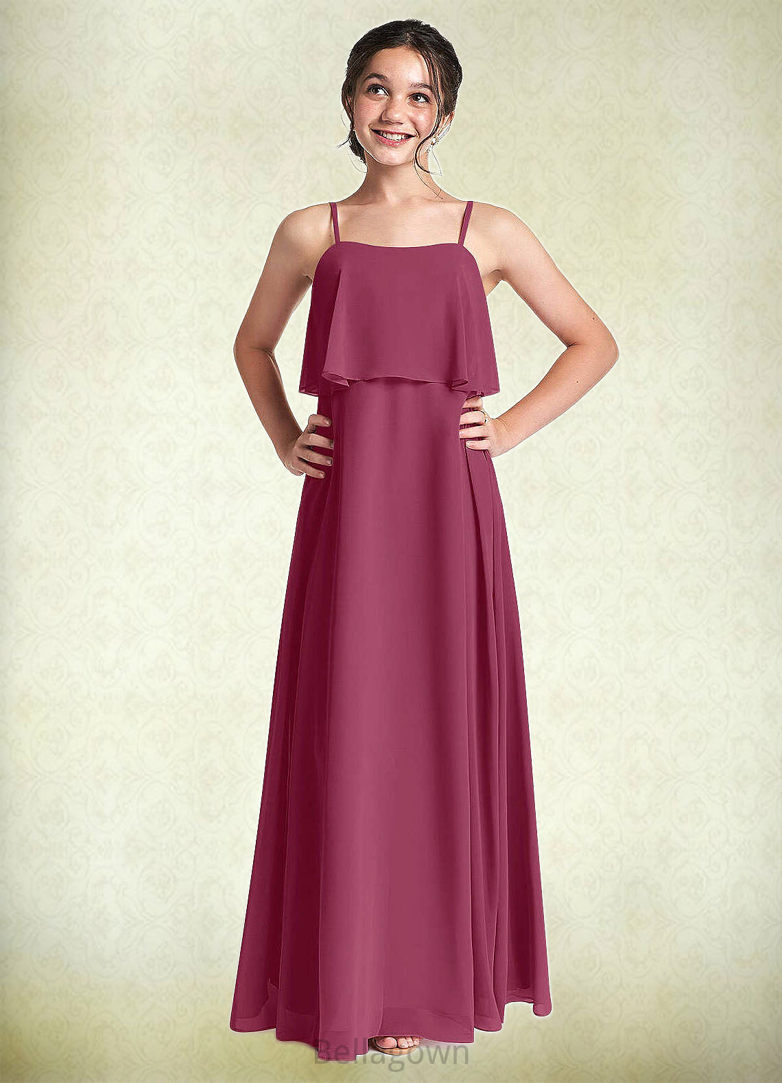 Paula A-Line Ruched Chiffon Floor-Length Junior Bridesmaid Dress Mulberry DNP0022874