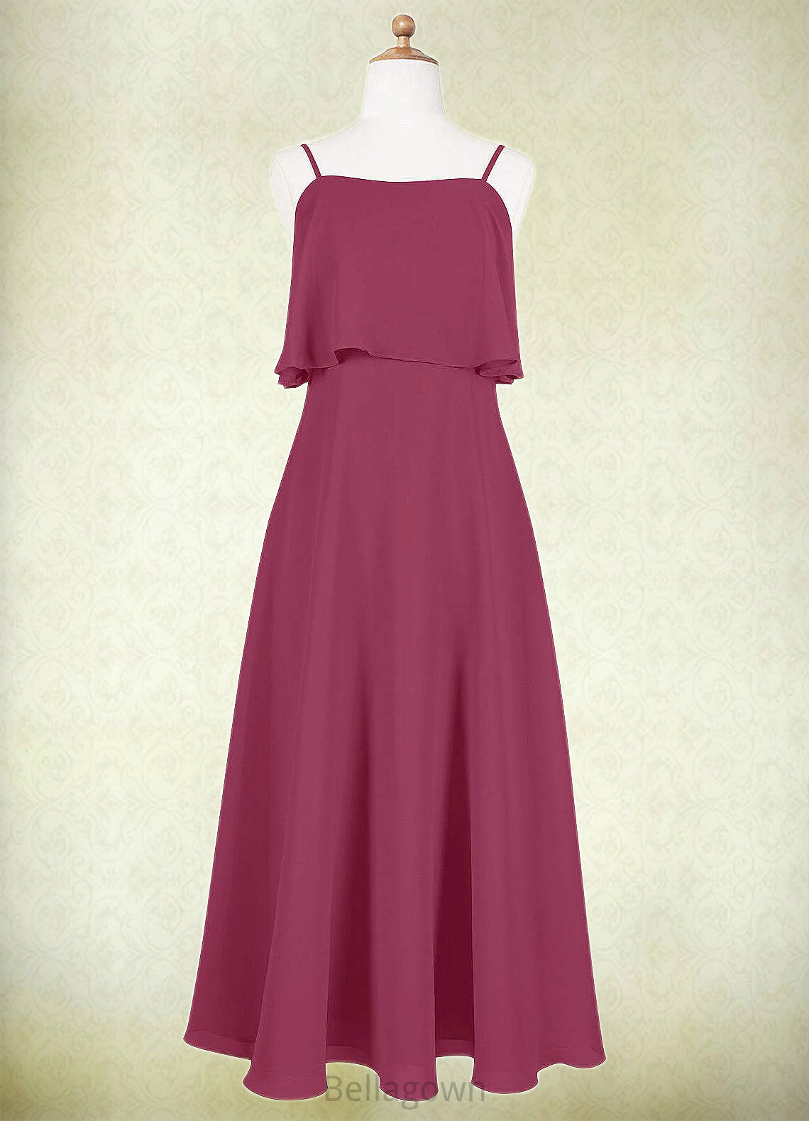 Paula A-Line Ruched Chiffon Floor-Length Junior Bridesmaid Dress Mulberry DNP0022874