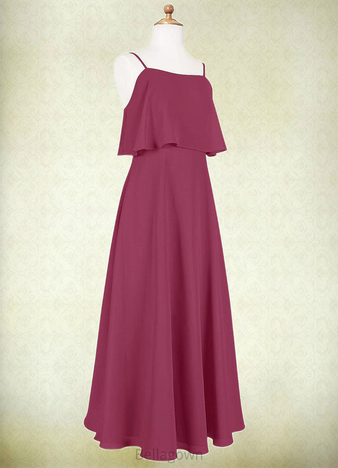 Paula A-Line Ruched Chiffon Floor-Length Junior Bridesmaid Dress Mulberry DNP0022874