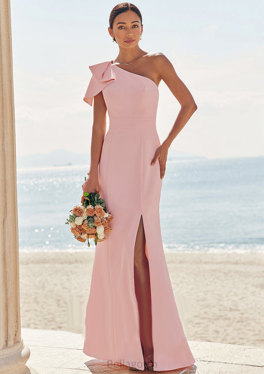 Sheath/Column One-Shoulder Sleeveless Floor-Length Stretch Crepe Bridesmaid Dresses with Bowknot Split Monique DNP0025230