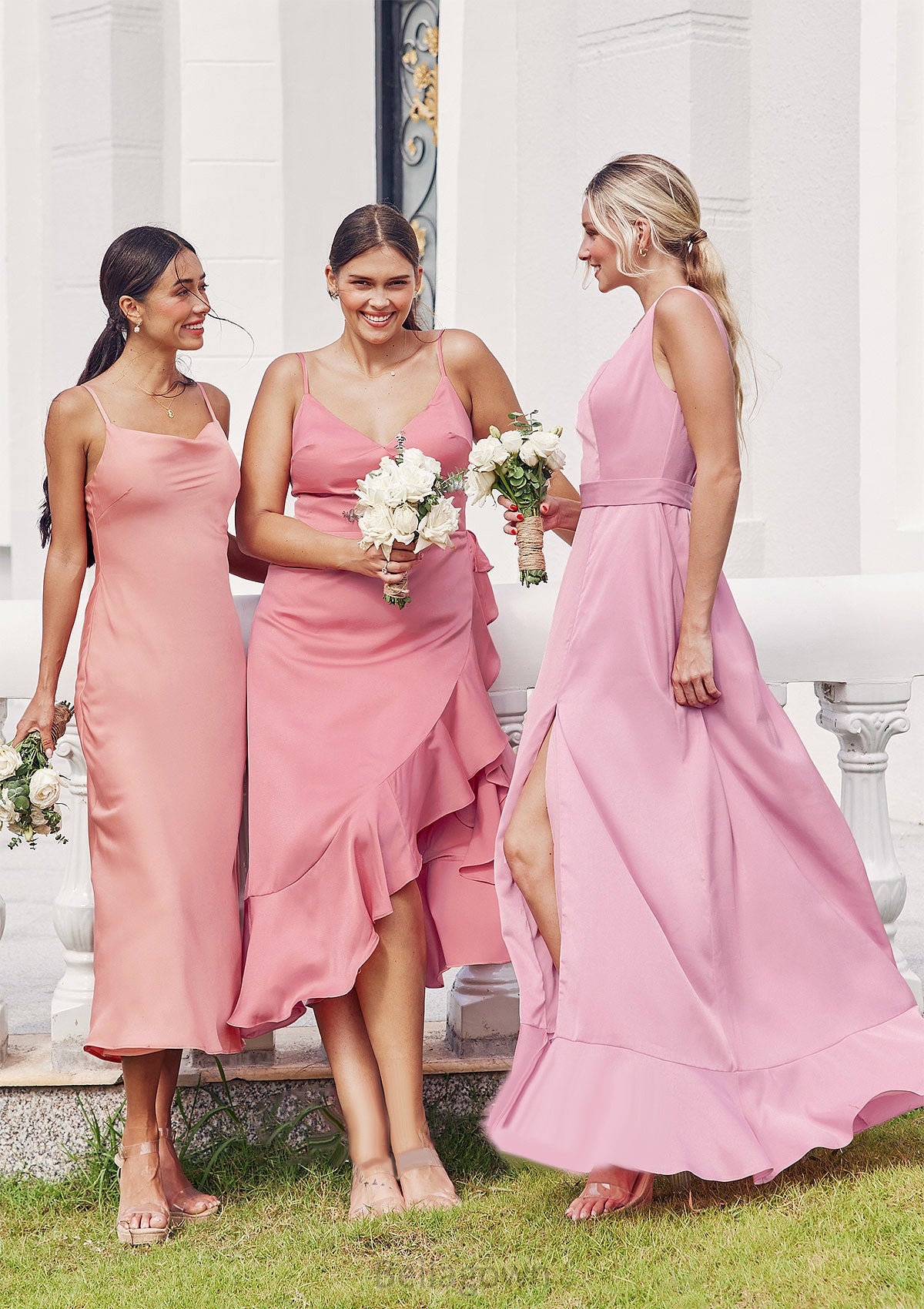 A-line Square Neckline Sleeveless Ankle-Length Stretch Satin Bridesmaid Dresses Mina DNP0025231