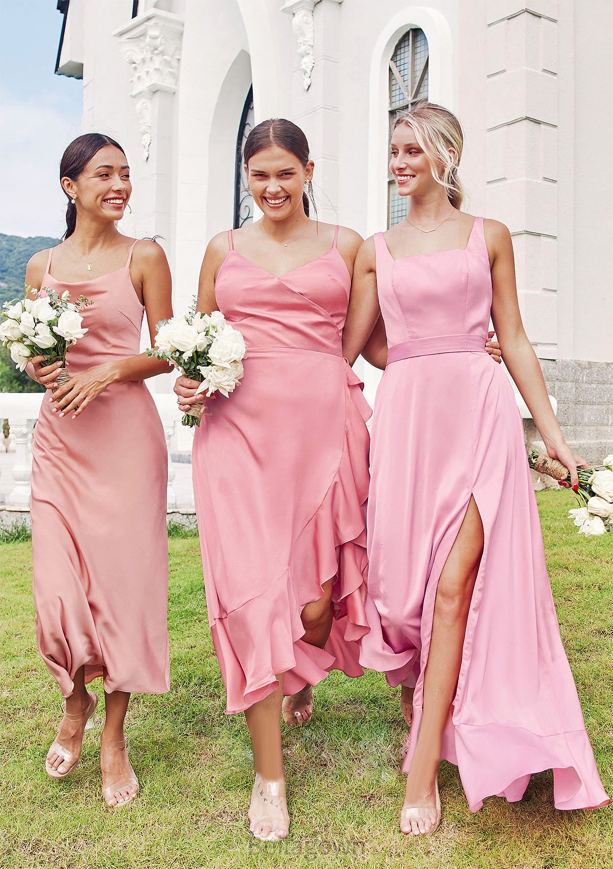 A-line Square Neckline Sleeveless Ankle-Length Stretch Satin Bridesmaid Dresses Mina DNP0025231