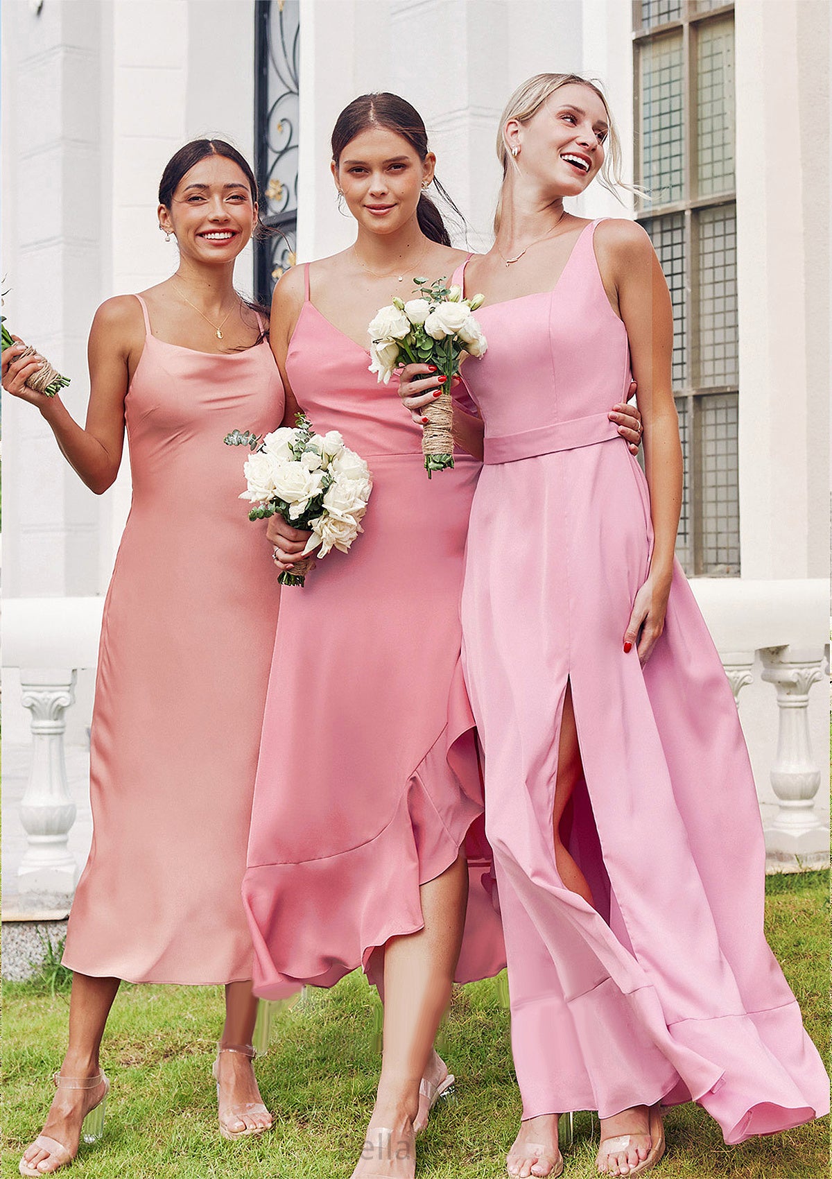 A-line Square Neckline Sleeveless Ankle-Length Stretch Satin Bridesmaid Dresses Mina DNP0025231