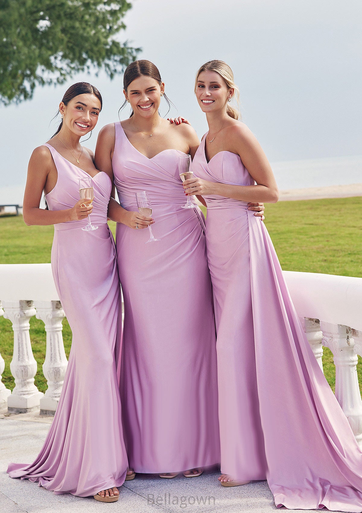 Trumpet/Mermaid One-Shoulder Sleeveless Floor-Length Jersey Plus Size Bridesmaid Dresses with Pleated Side Draping Trudie DNP0025235