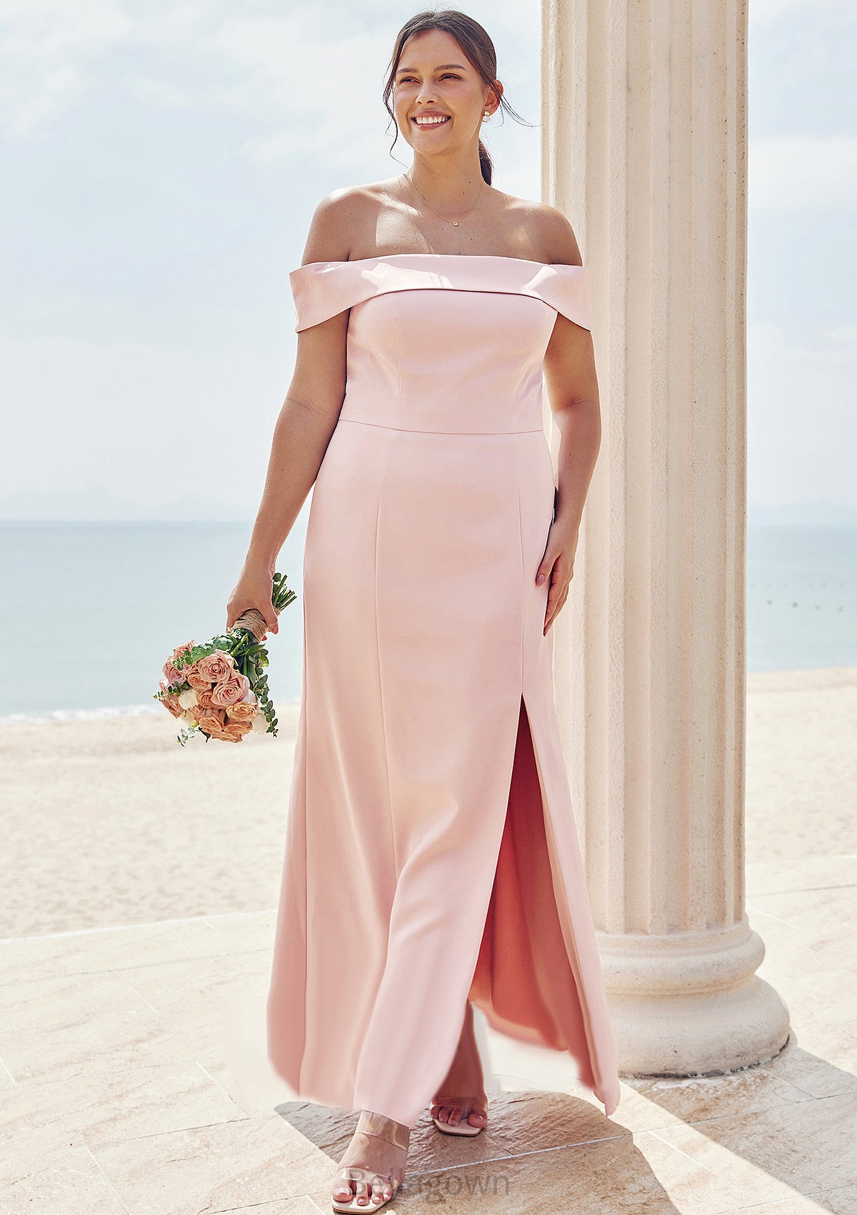 Trumpet/Mermaid Off-the-Shoulder Sleeveless Floor-Length Stretch Crepe Plus Size Bridesmaid Dresses Mattie DNP0025261