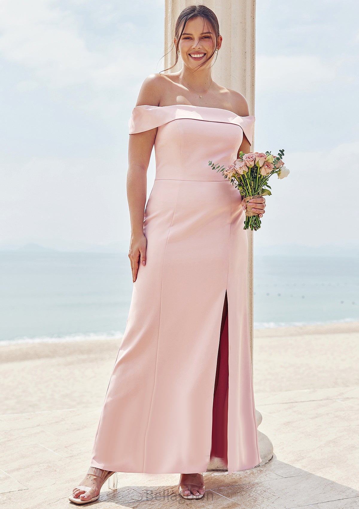 Trumpet/Mermaid Off-the-Shoulder Sleeveless Floor-Length Stretch Crepe Plus Size Bridesmaid Dresses Mattie DNP0025261