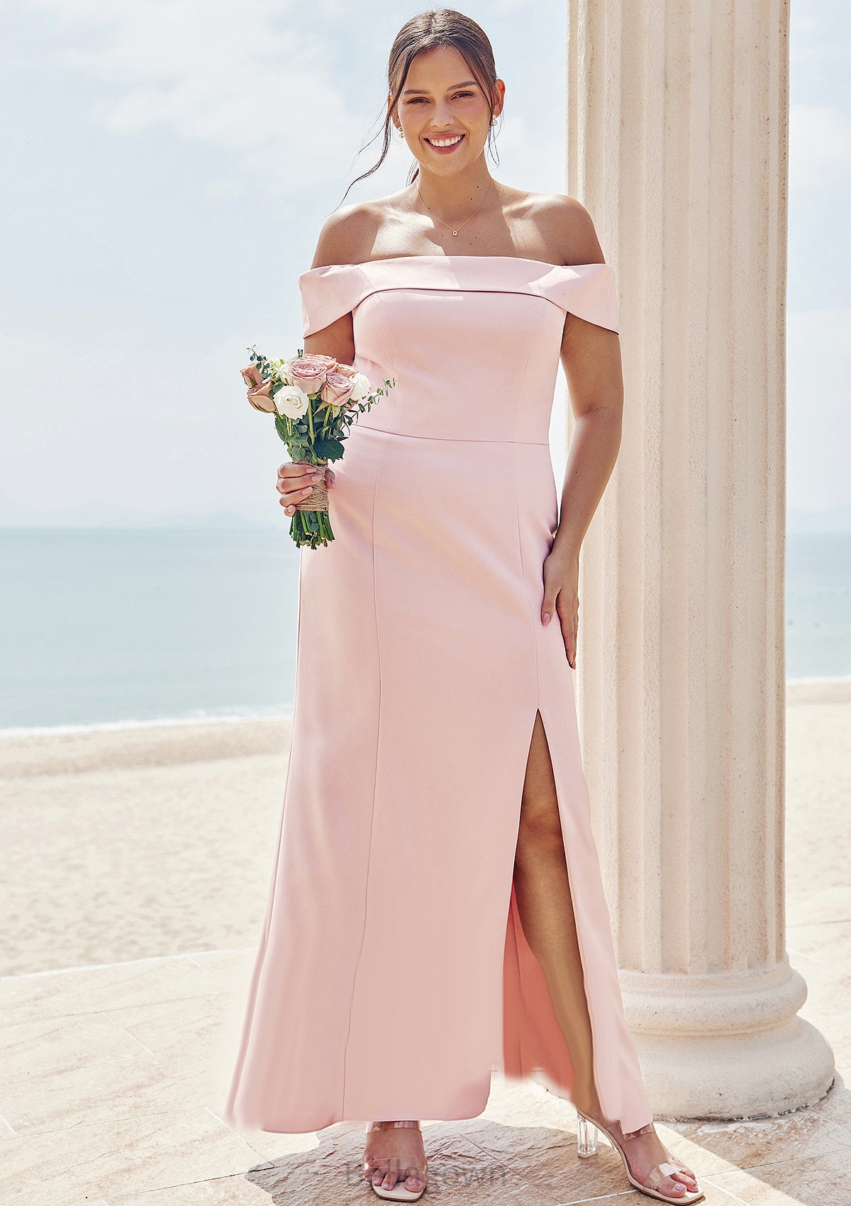 Trumpet/Mermaid Off-the-Shoulder Sleeveless Floor-Length Stretch Crepe Plus Size Bridesmaid Dresses Mattie DNP0025261