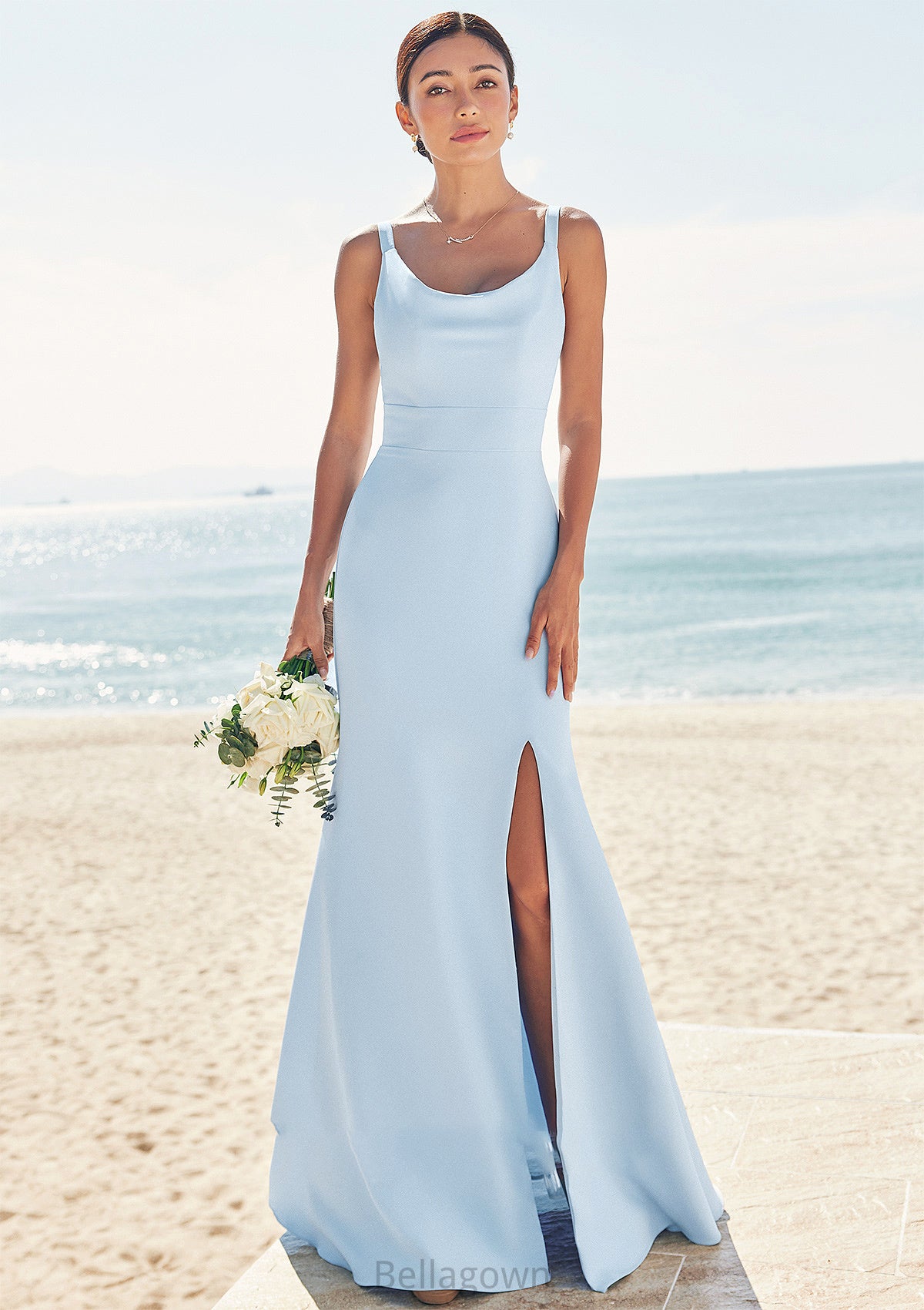 Trumpet/Mermaid Scoop Neck SleevelessFloor-Length Stretch Crepe Bridesmaid Dresses with Split Alexis DNP0025271