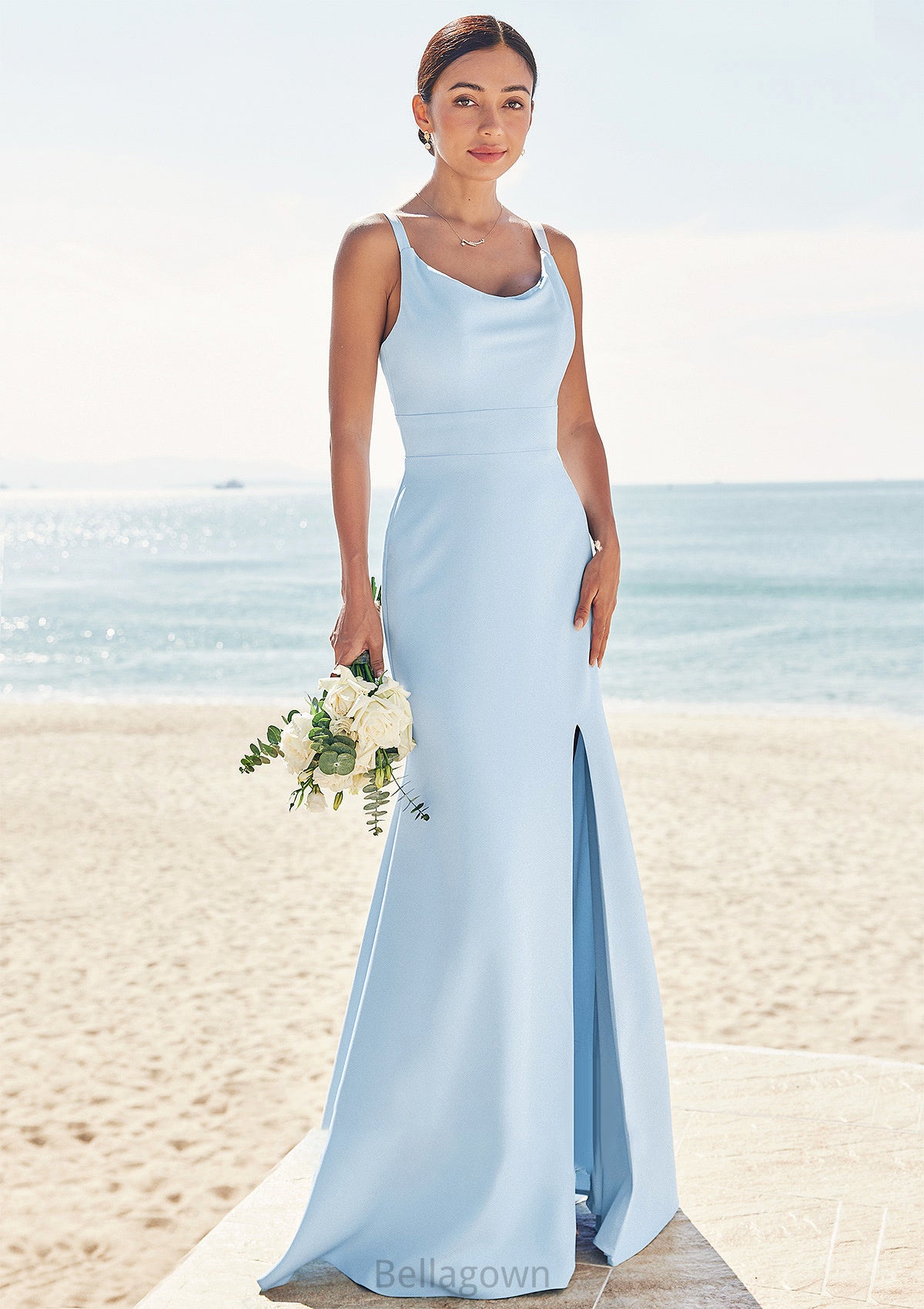 Trumpet/Mermaid Scoop Neck SleevelessFloor-Length Stretch Crepe Bridesmaid Dresses with Split Alexis DNP0025271