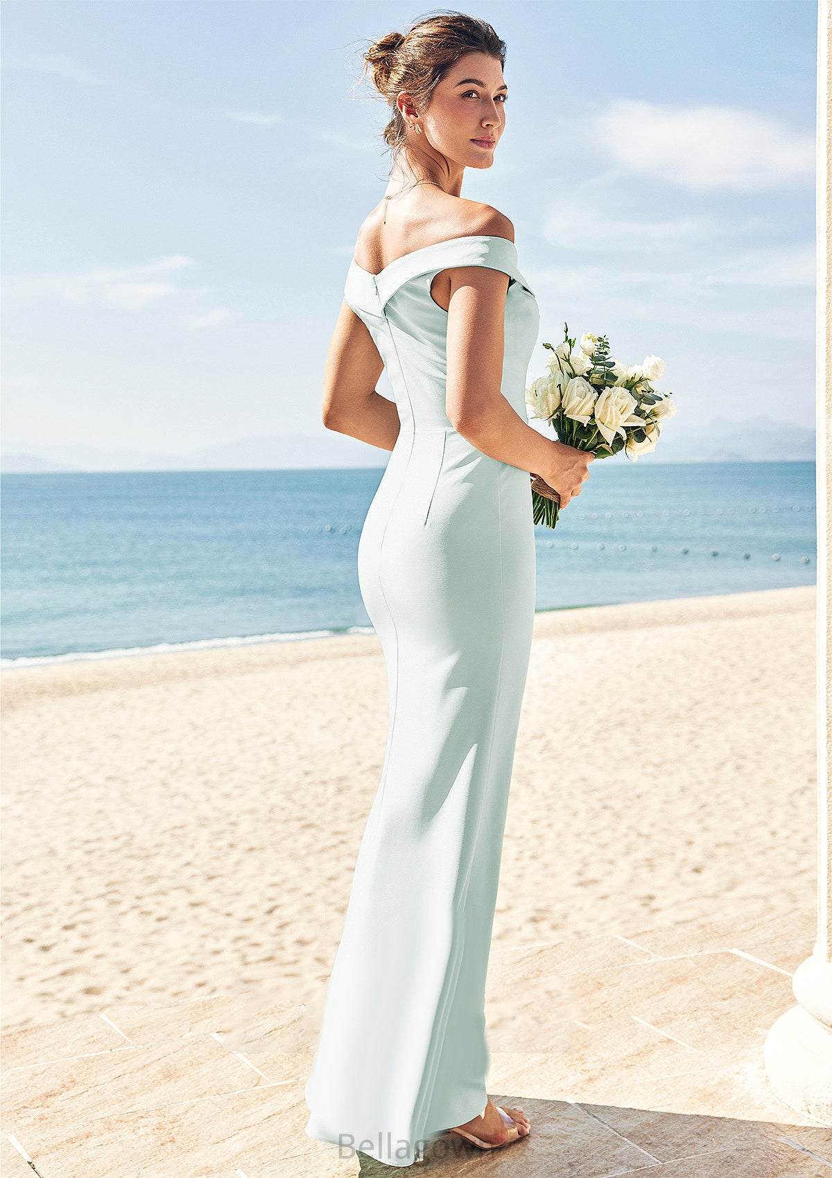 Trumpet/Mermaid Off-the-Shoulder Sleeveless Floor-Length Stretch Crepe Bridesmaid Dresses with Split Lindsay DNP0025274