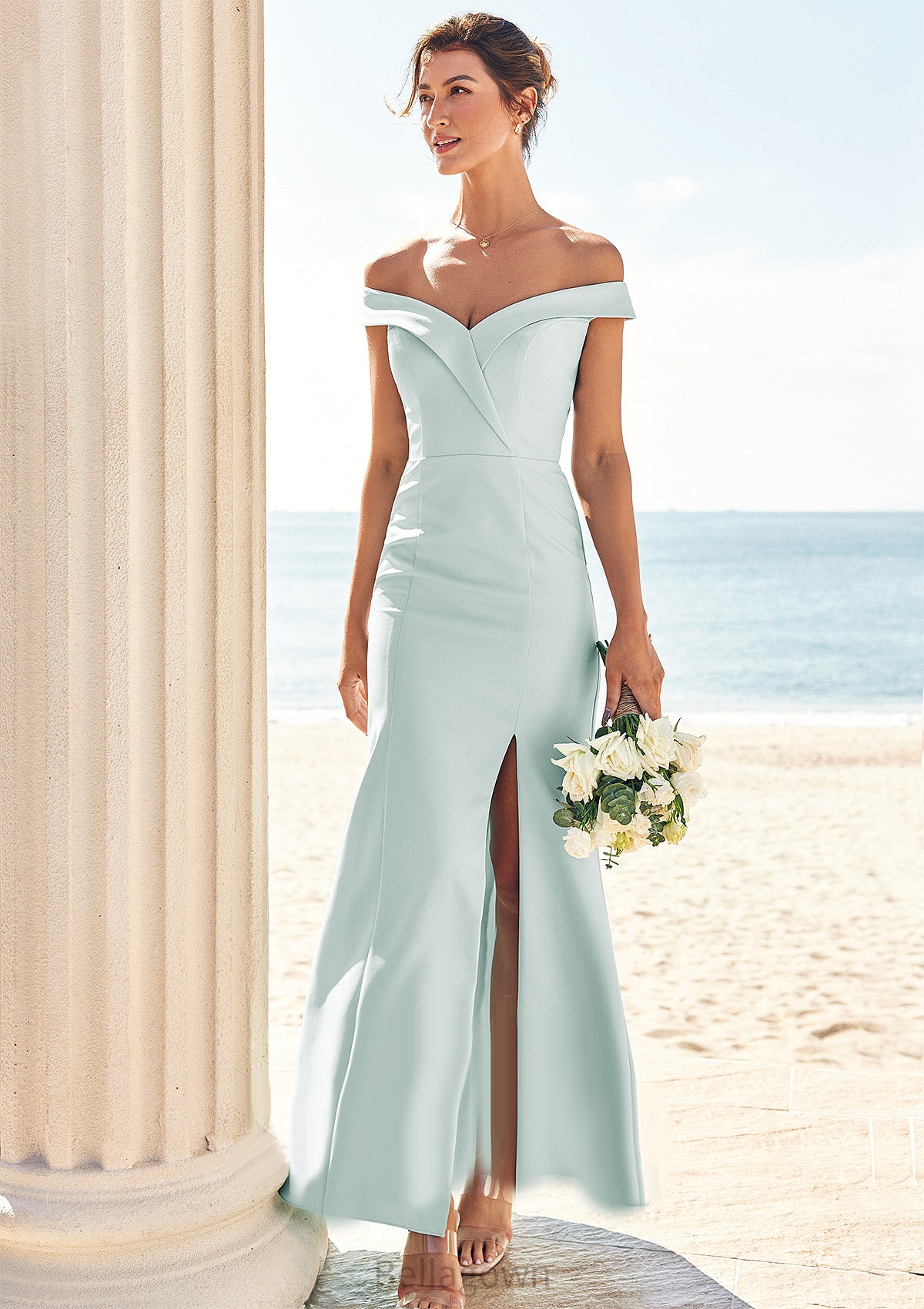 Trumpet/Mermaid Off-the-Shoulder Sleeveless Floor-Length Stretch Crepe Bridesmaid Dresses with Split Lindsay DNP0025274