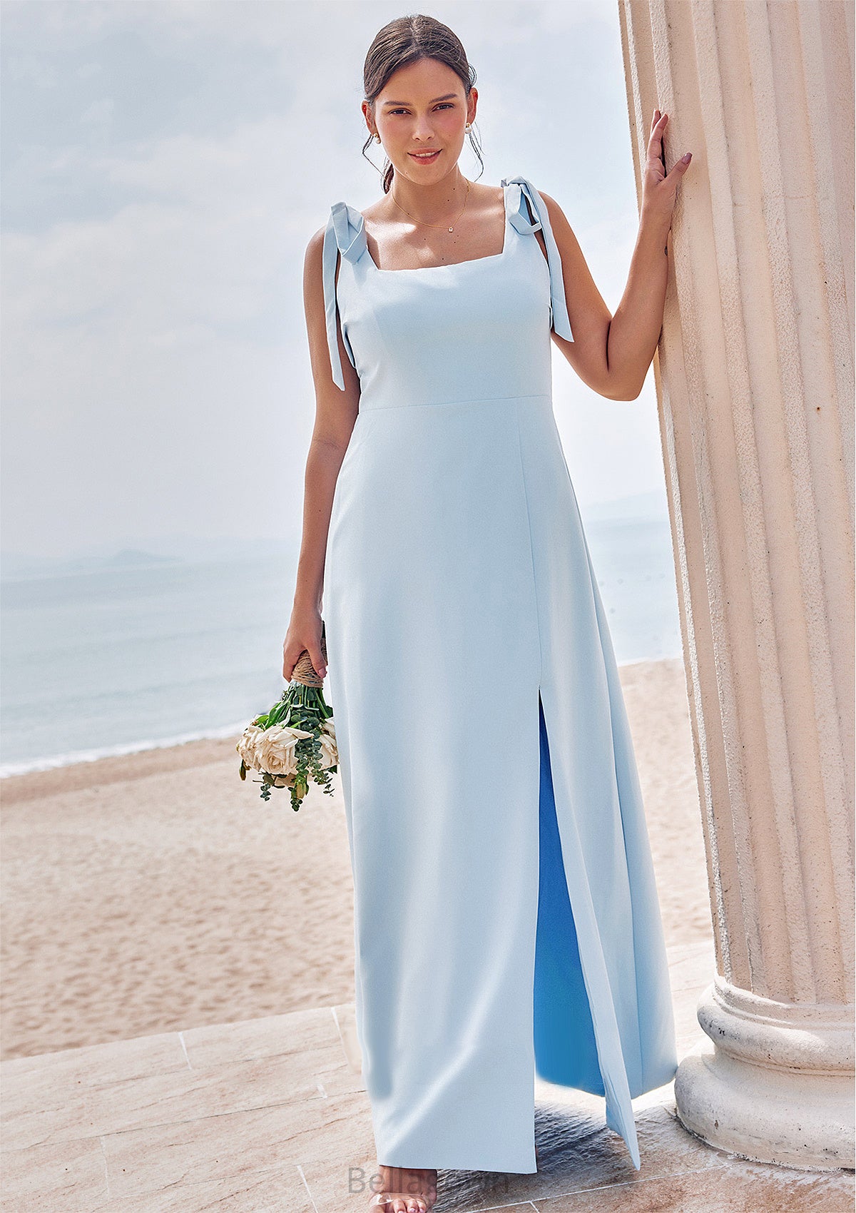 A-line Square Neckline Sleeveless Floor-Length Stretch Crepe Bridesmaid Dresses with Split Zoey DNP0025288