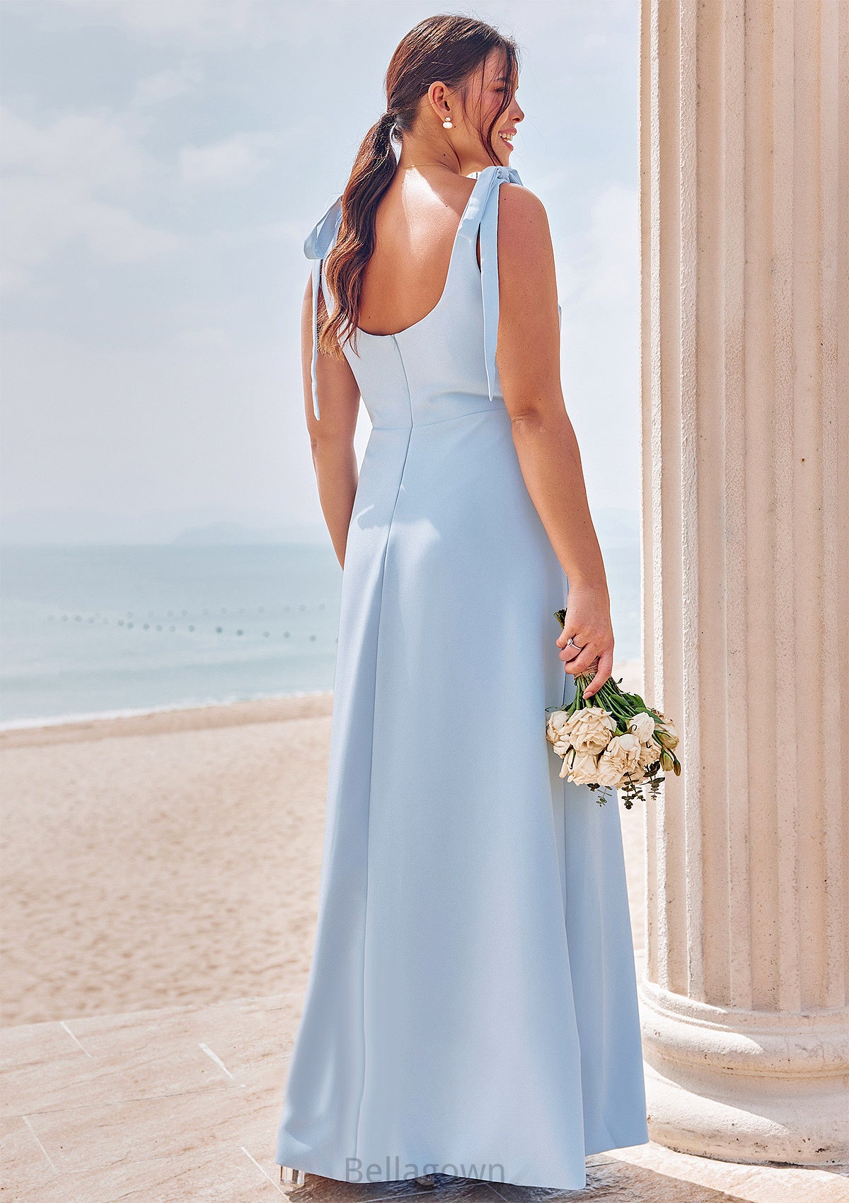 A-line Square Neckline Sleeveless Floor-Length Stretch Crepe Bridesmaid Dresses with Split Zoey DNP0025288