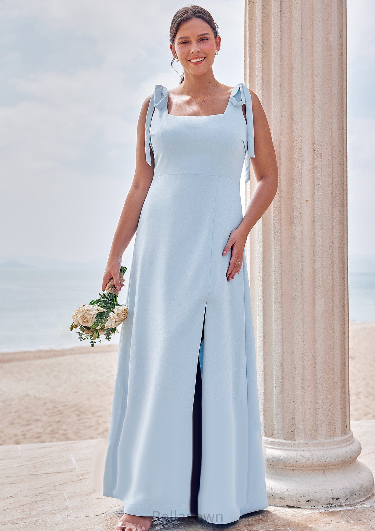 A-line Square Neckline Sleeveless Floor-Length Stretch Crepe Bridesmaid Dresses with Split Zoey DNP0025288