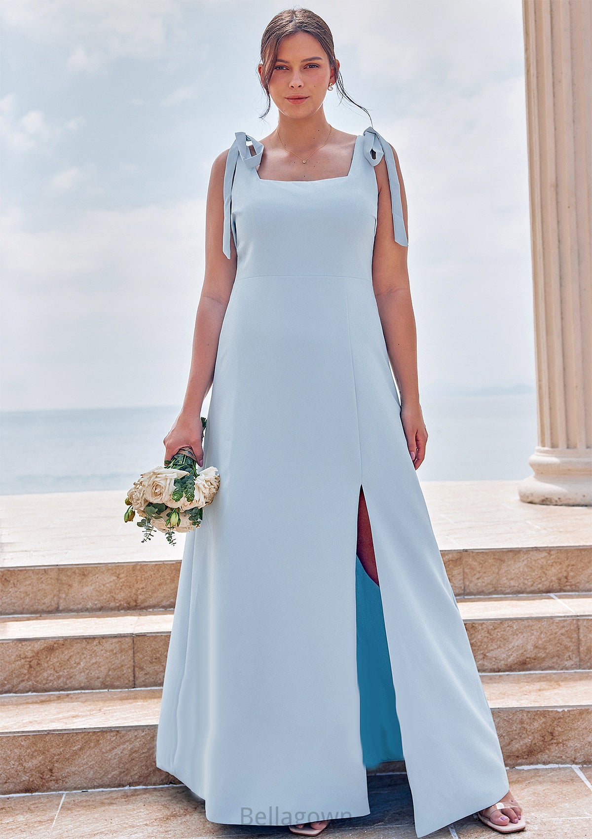 A-line Square Neckline Sleeveless Floor-Length Stretch Crepe Bridesmaid Dresses with Split Zoey DNP0025288