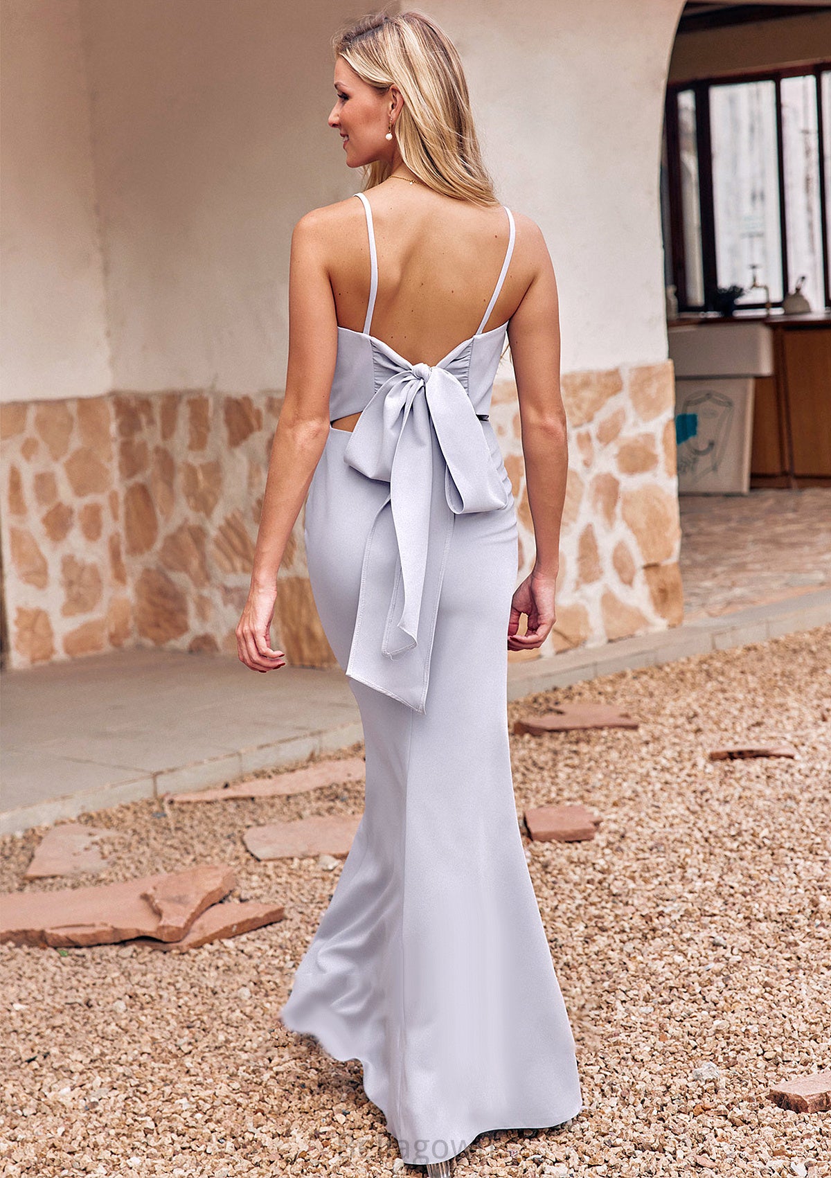 Trumpet/Mermaid Square Neckline Sleeveless Floor-Length Stretch Crepe Bridesmaid Dresses with Bowknot Split Jackie DNP0025300