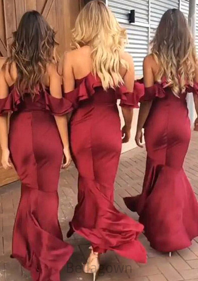 Sleeveless V Neck Asymmetrical Trumpet/Mermaid Charmeuse Bridesmaid Dresseses With Ruffles Liliana DNP0025305