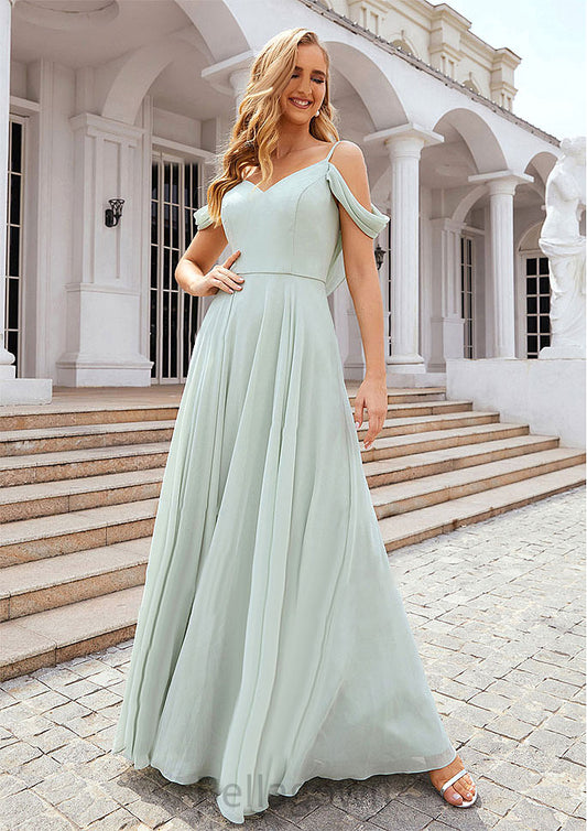 A-line Off-the-Shoulder Sleeveless Long/Floor-Length Chiffon Bridesmaid Dresseses With Pleated Hailey DNP0025307