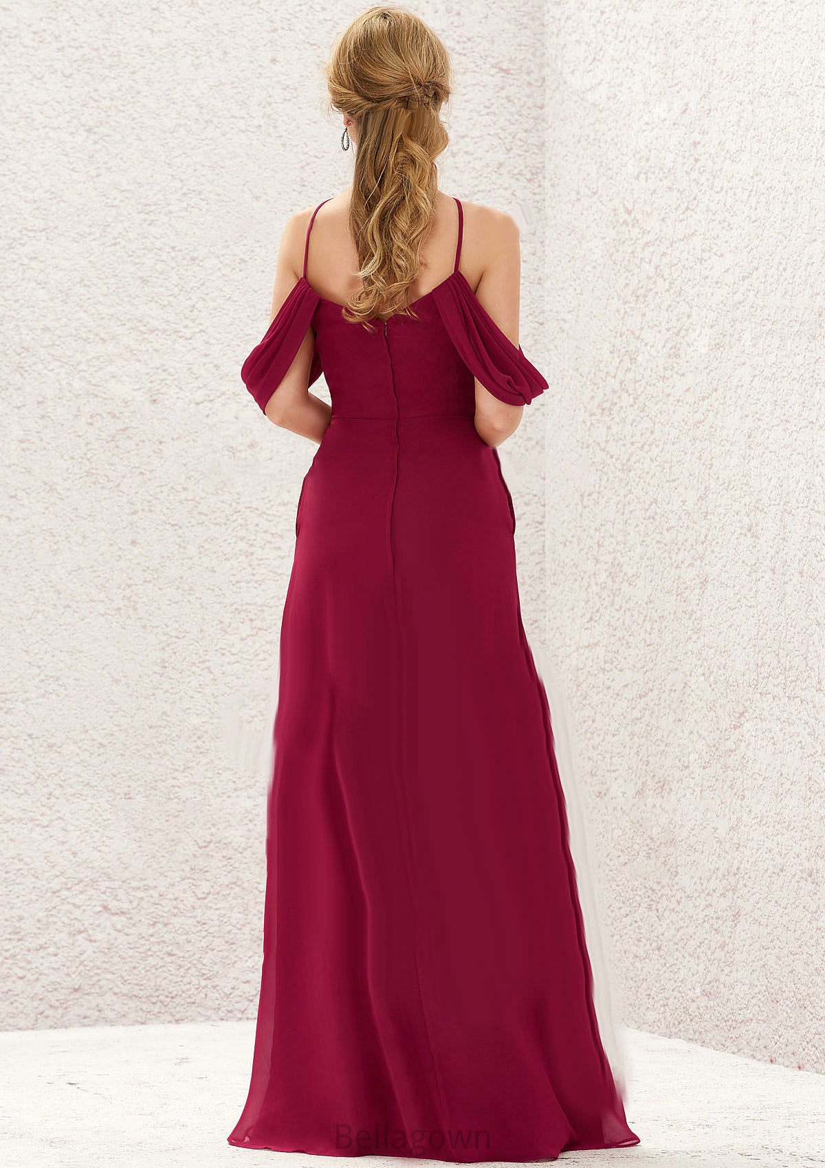 A-line Scalloped Neck Sleeveless Chiffon Long/Floor-Length Bridesmaid Dresses With Pockets Celia DNP0025310