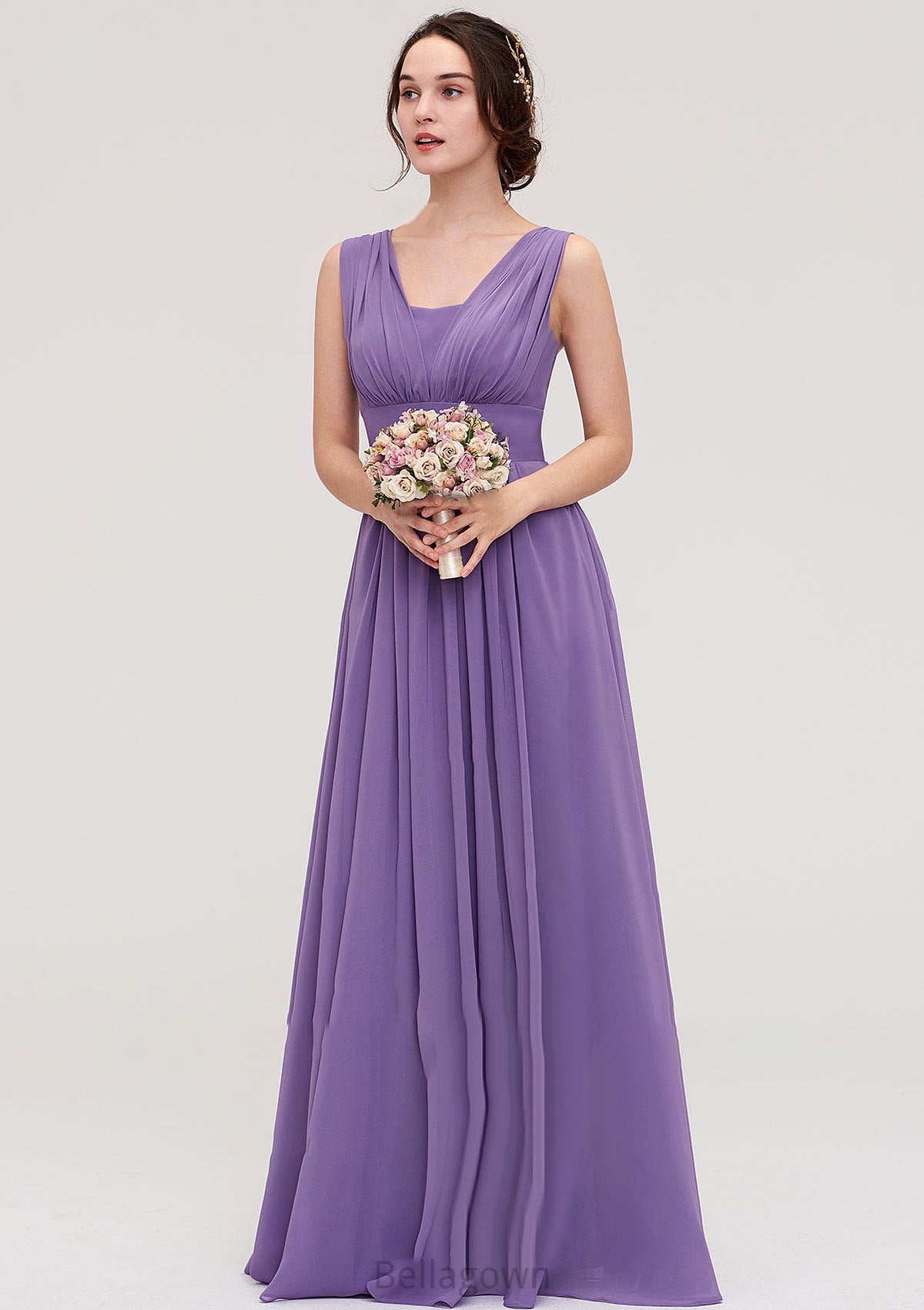 Sleeveless Scalloped Neck Chiffon Long/Floor-Length Bridesmaid Dresseses With Pleated Liana DNP0025314