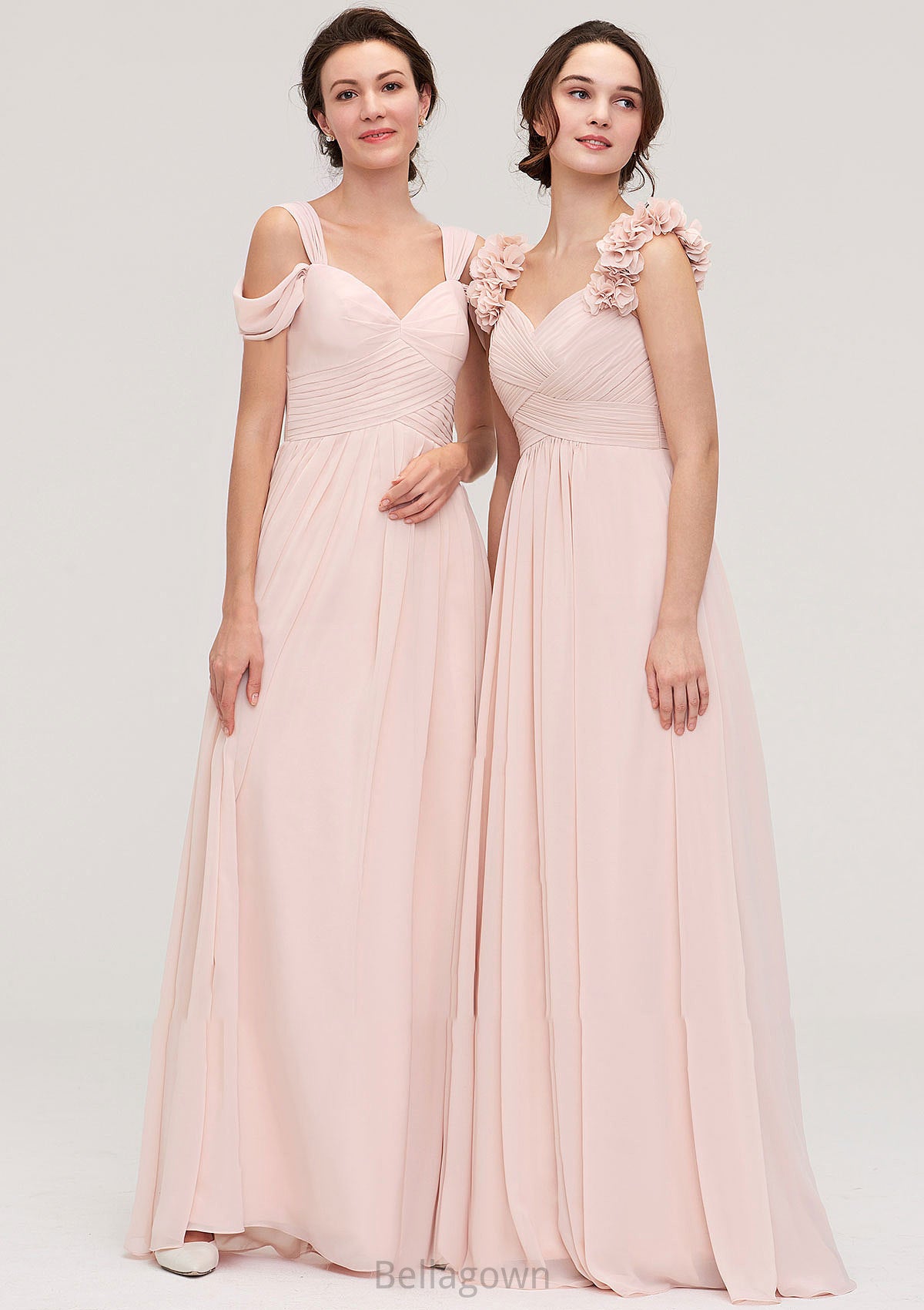 Sweetheart Sleeveless A-line/Princess Chiffon Long/Floor-Length Bridesmaid Dresses With Pleated Shoulder Flower Lesly DNP0025315