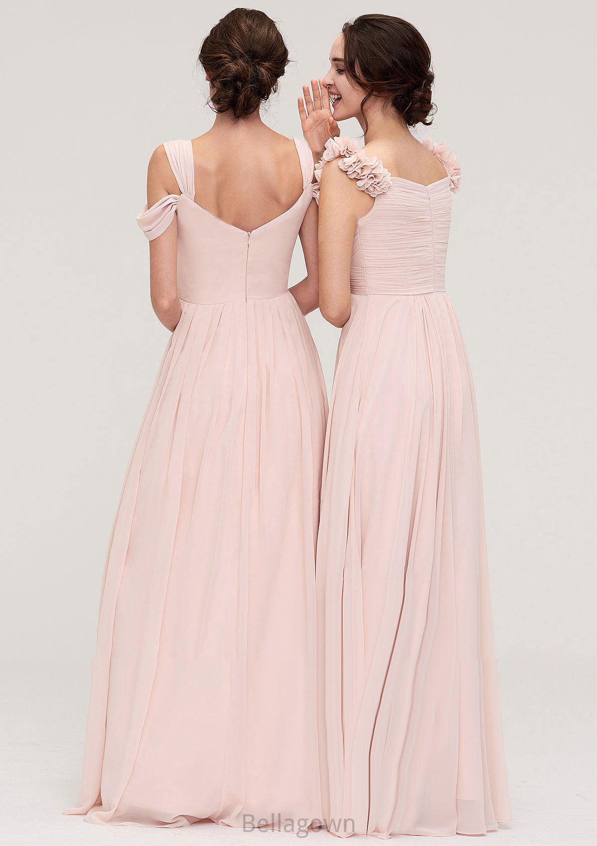 Sweetheart Sleeveless A-line/Princess Chiffon Long/Floor-Length Bridesmaid Dresses With Pleated Shoulder Flower Lesly DNP0025315